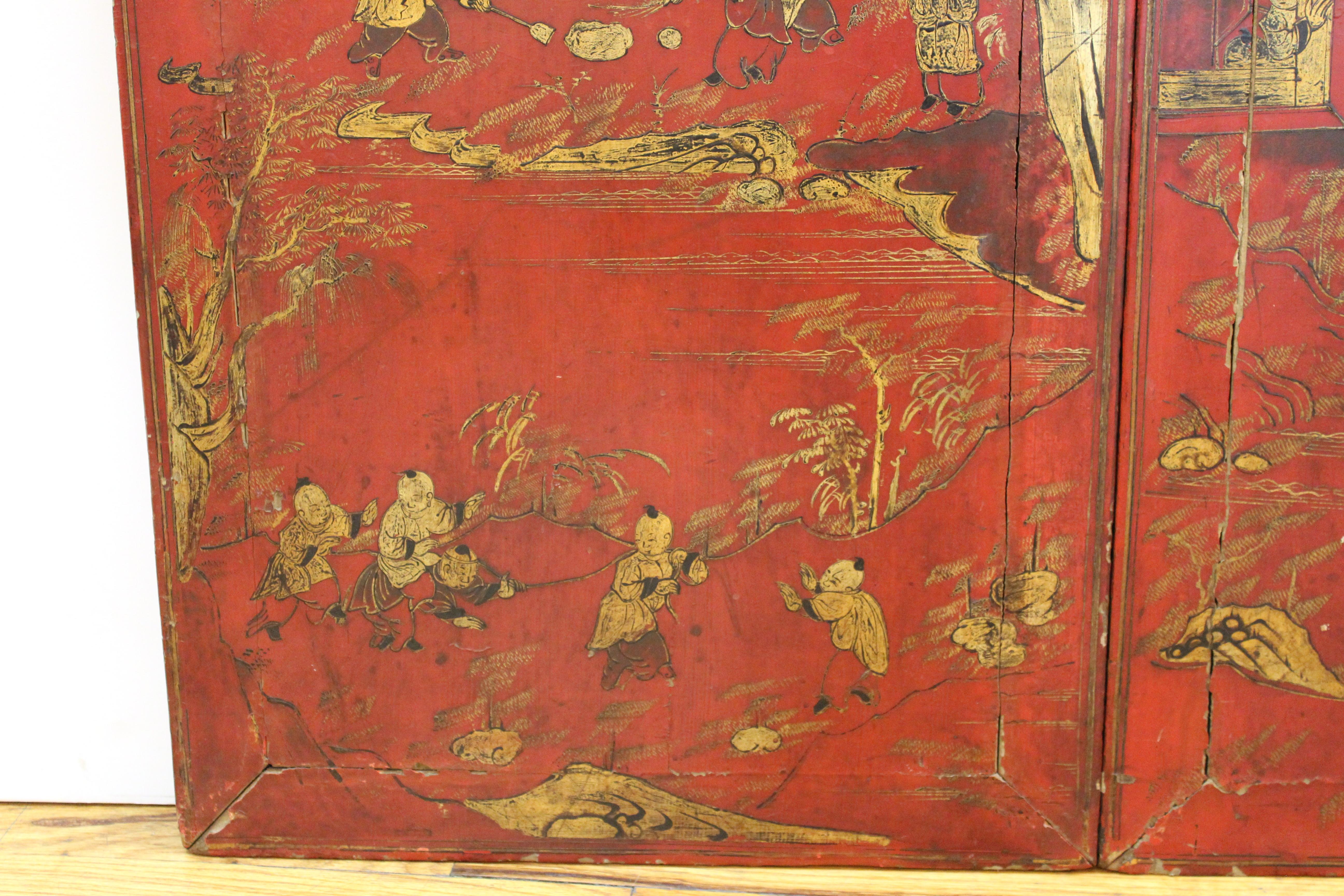 19th Century Chinese Red Lacquer and Gilt Decor Door Panels