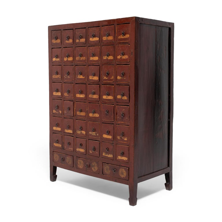 Qing Chinese Red Lacquer Apothecary Cabinet, c. 1850