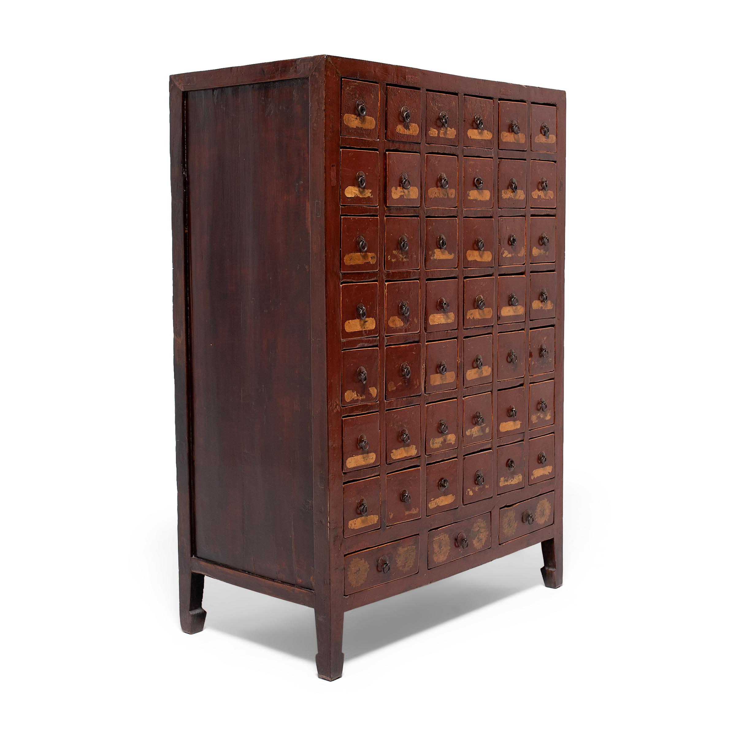Chinese Red Lacquer Apothecary Cabinet, c. 1850 In Good Condition In Chicago, IL