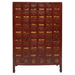 Antique Chinese Red Lacquer Apothecary Cabinet, c. 1850