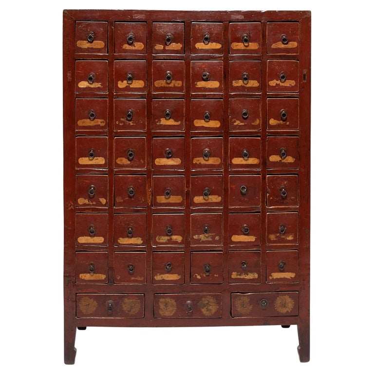 Chinese Red Lacquer Apothecary Cabinet, c. 1850