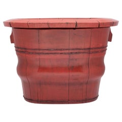 Used Chinese Red Lacquer Baby Bath, c. 1880