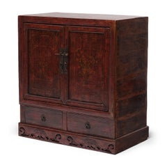 Chinese Red Lacquer Book Chest with Lotus & Peonies, c. 1900