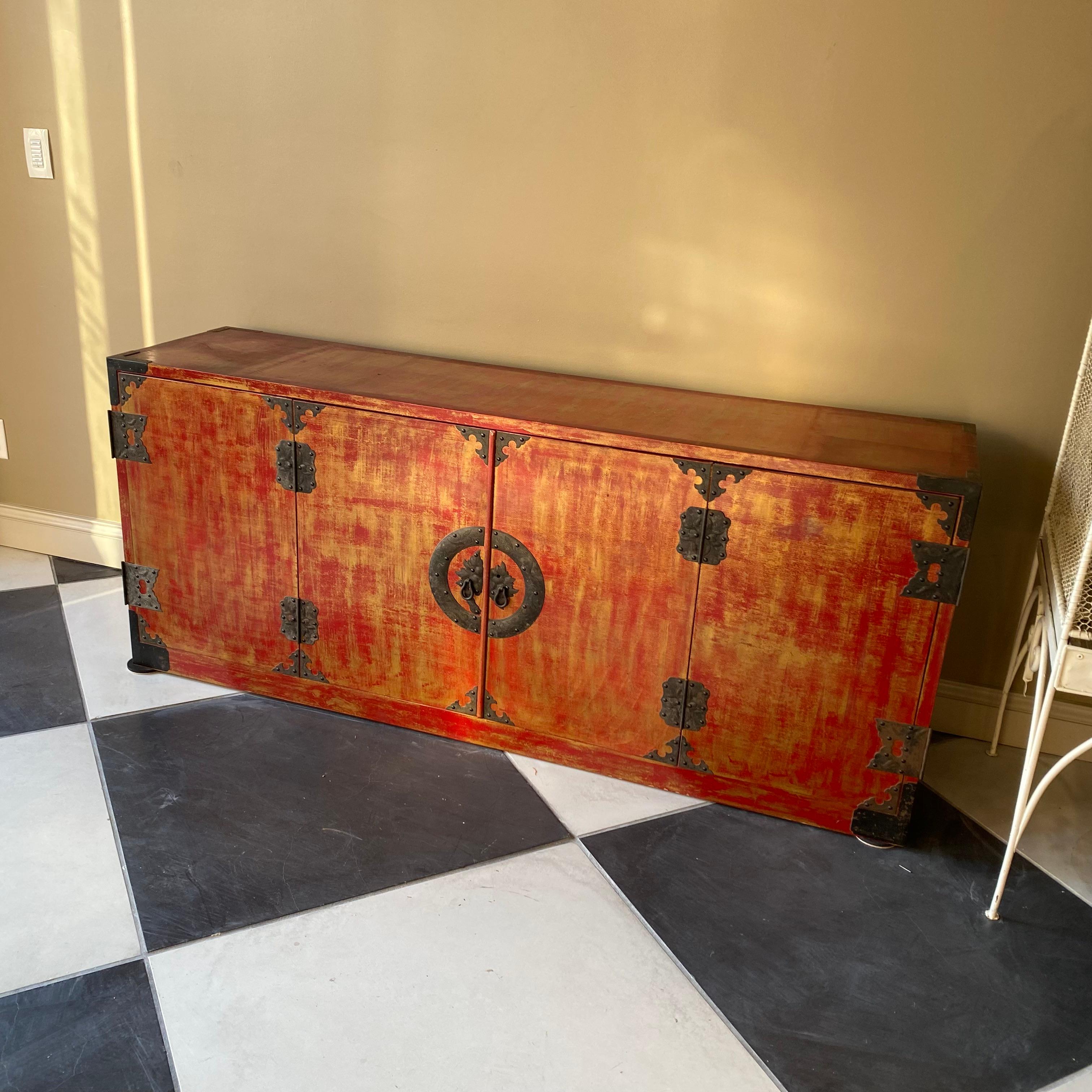 Chinese Red Lacquer Buffet/ Sideboard In Good Condition For Sale In Sarasota, FL