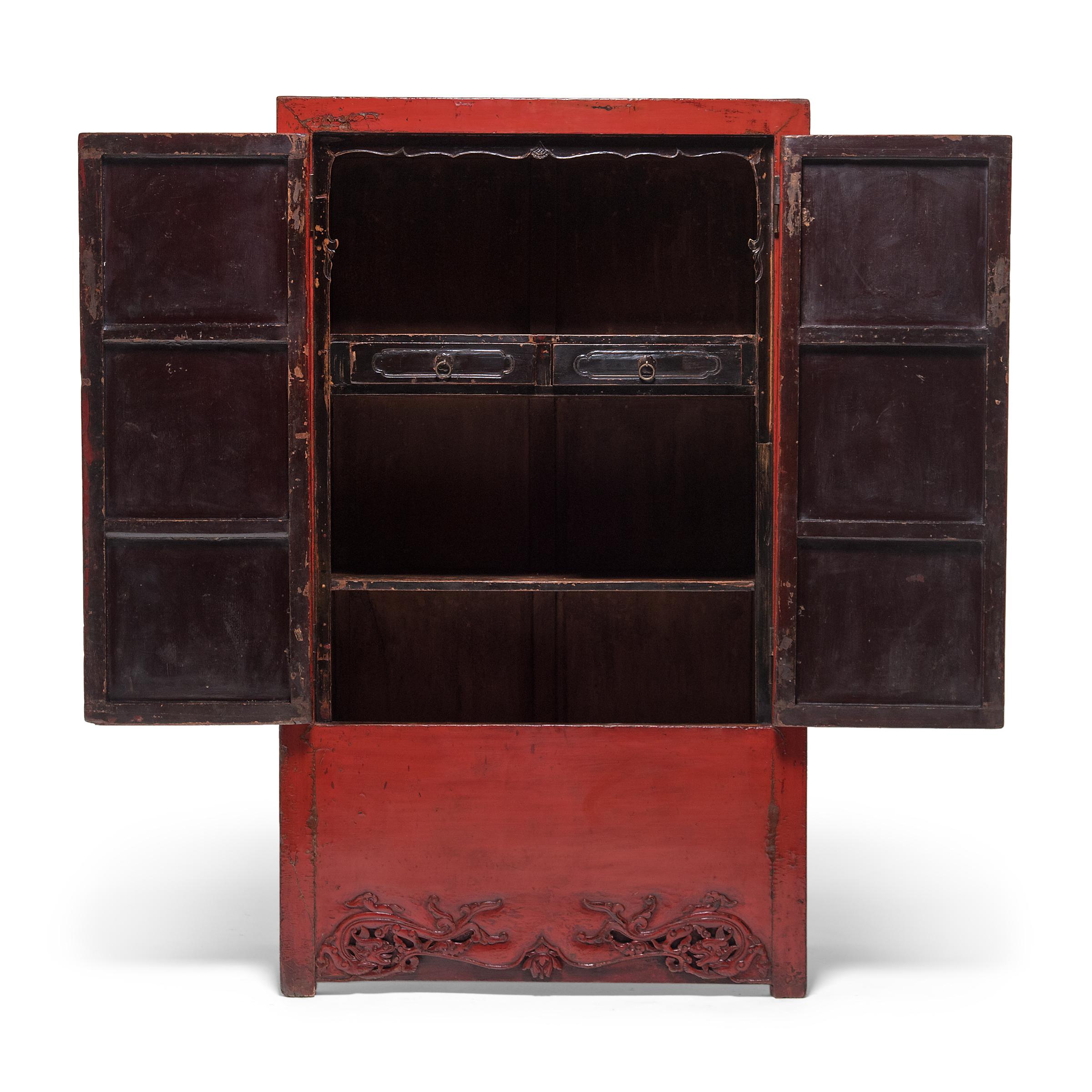 19th Century Chinese Red Lacquer Cabinet, c. 1850