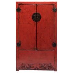 Chinesischer rot lackierter Schrank aus China, um 1850