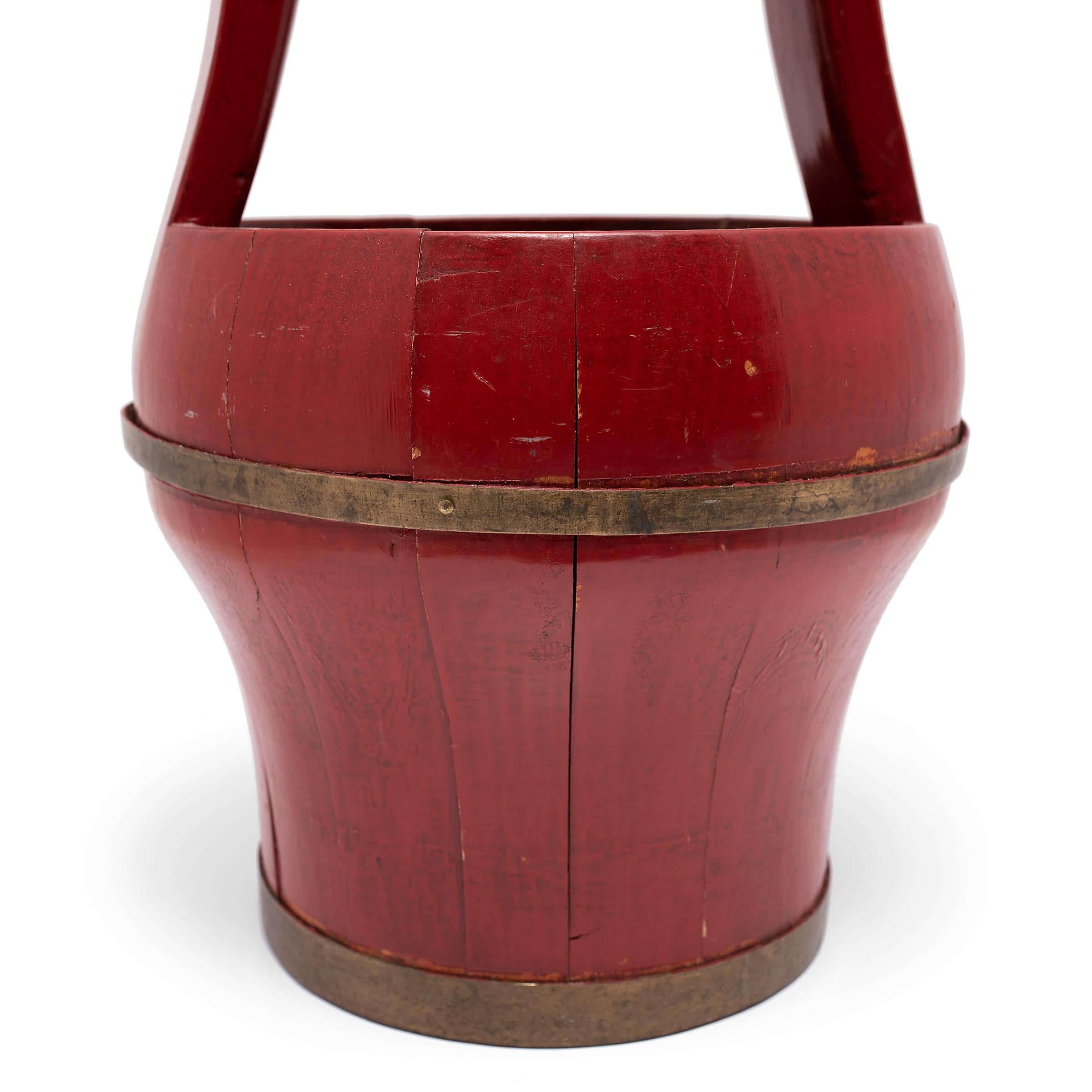 19th Century Chinese Red Lacquer Carrying Basket, c. 1880