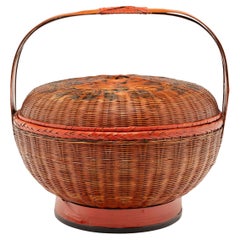 Chinese Red Lacquer Carrying Basket