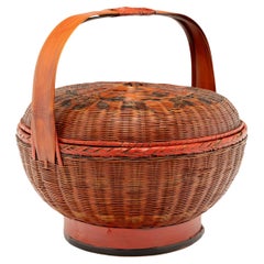 Chinese Red Lacquer Carrying Basket