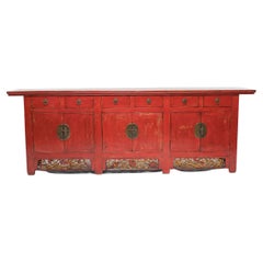 Chinese Red Lacquer Coffer with Gilt Carvings, c. 1900