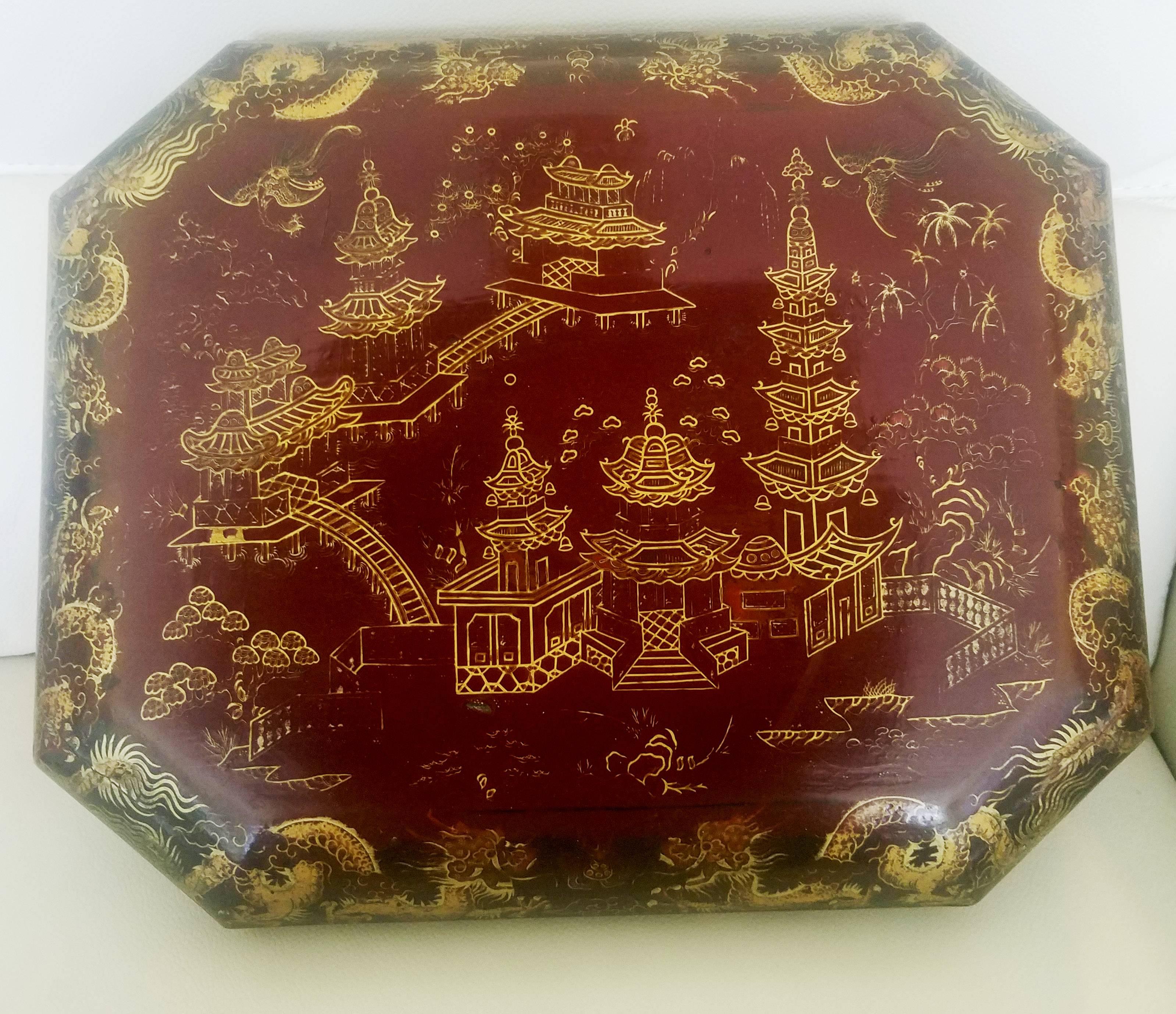 Chinese Red Lacquer Covered Games Box with Inner Trays & Boxes, circa 1825-1850 5