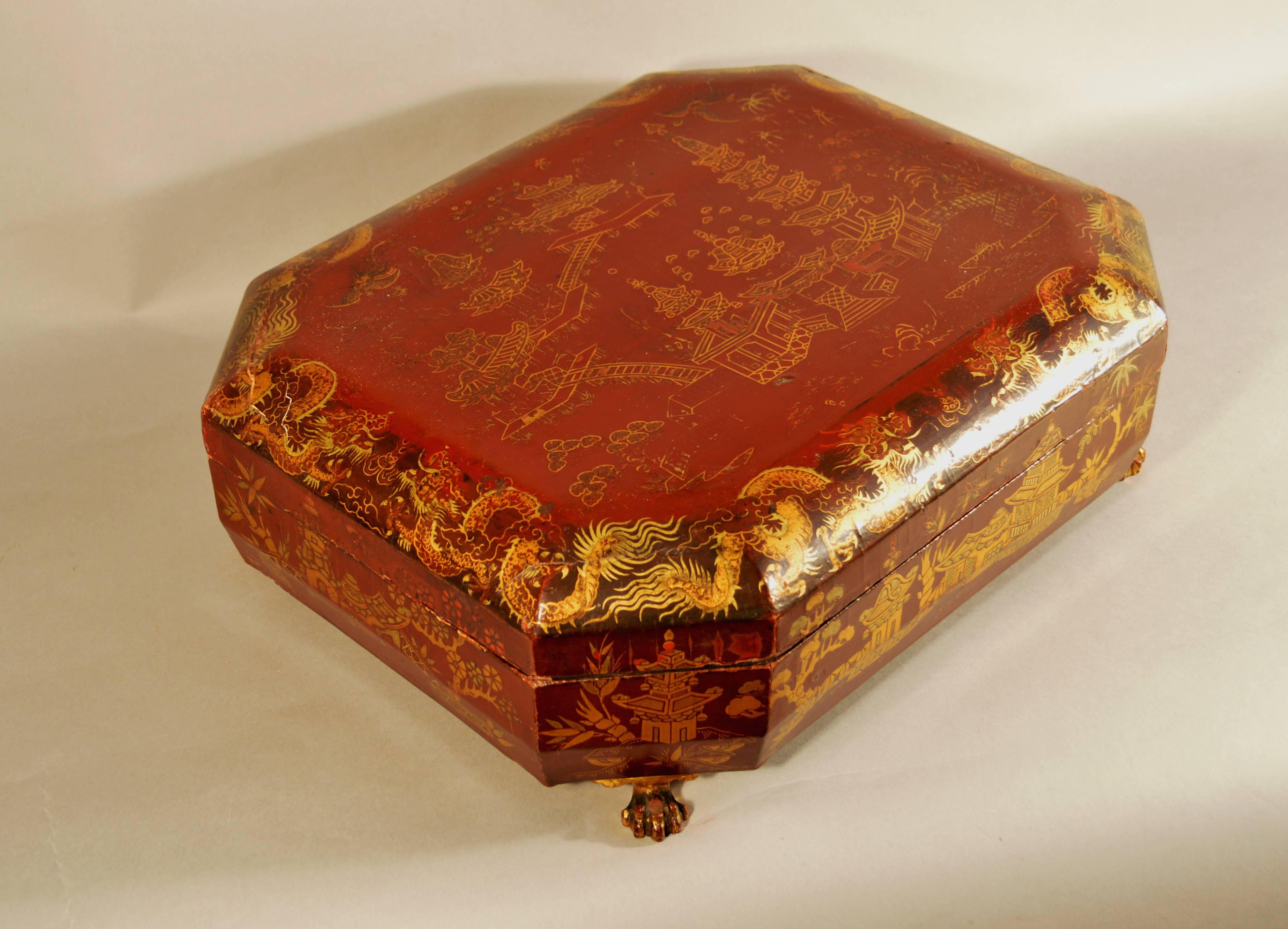 Chinese Red Lacquer Covered Games Box with Inner Trays & Boxes, circa 1825-1850 3