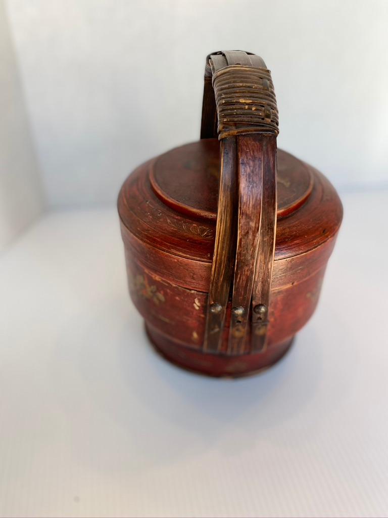 Hand-Carved Chinese Red Lacquer Food Box with Lid