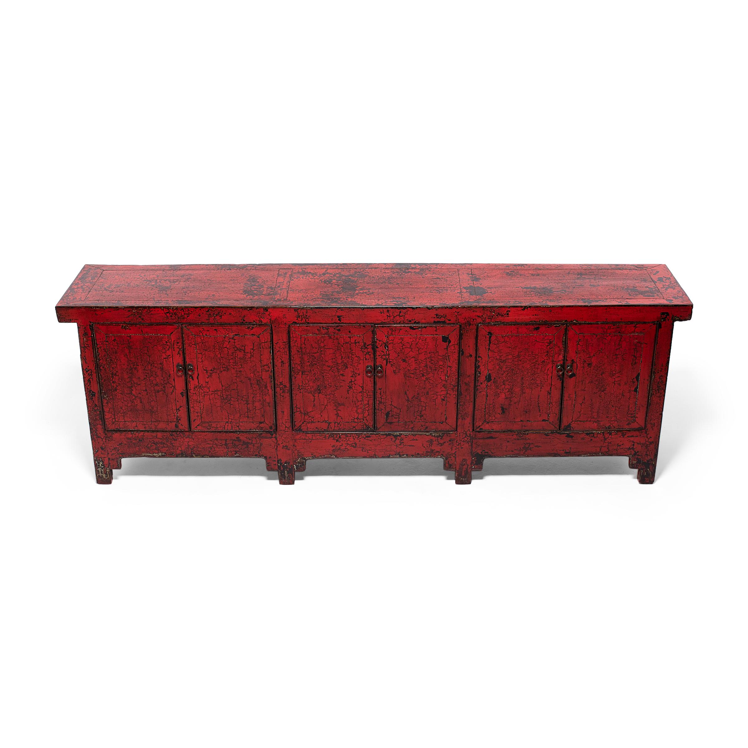 Qing Chinese Red Lacquer Grasslands Coffer, c. 1900