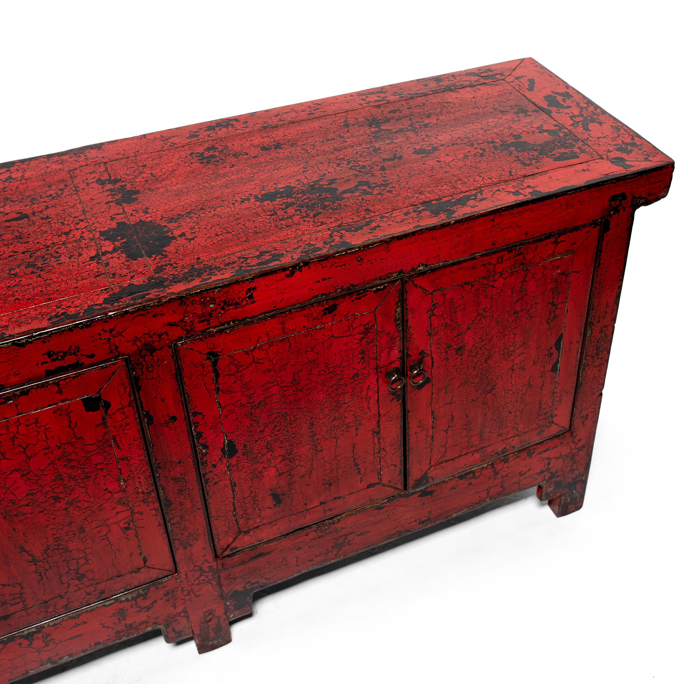 Lacquered Chinese Red Lacquer Grasslands Coffer, c. 1900