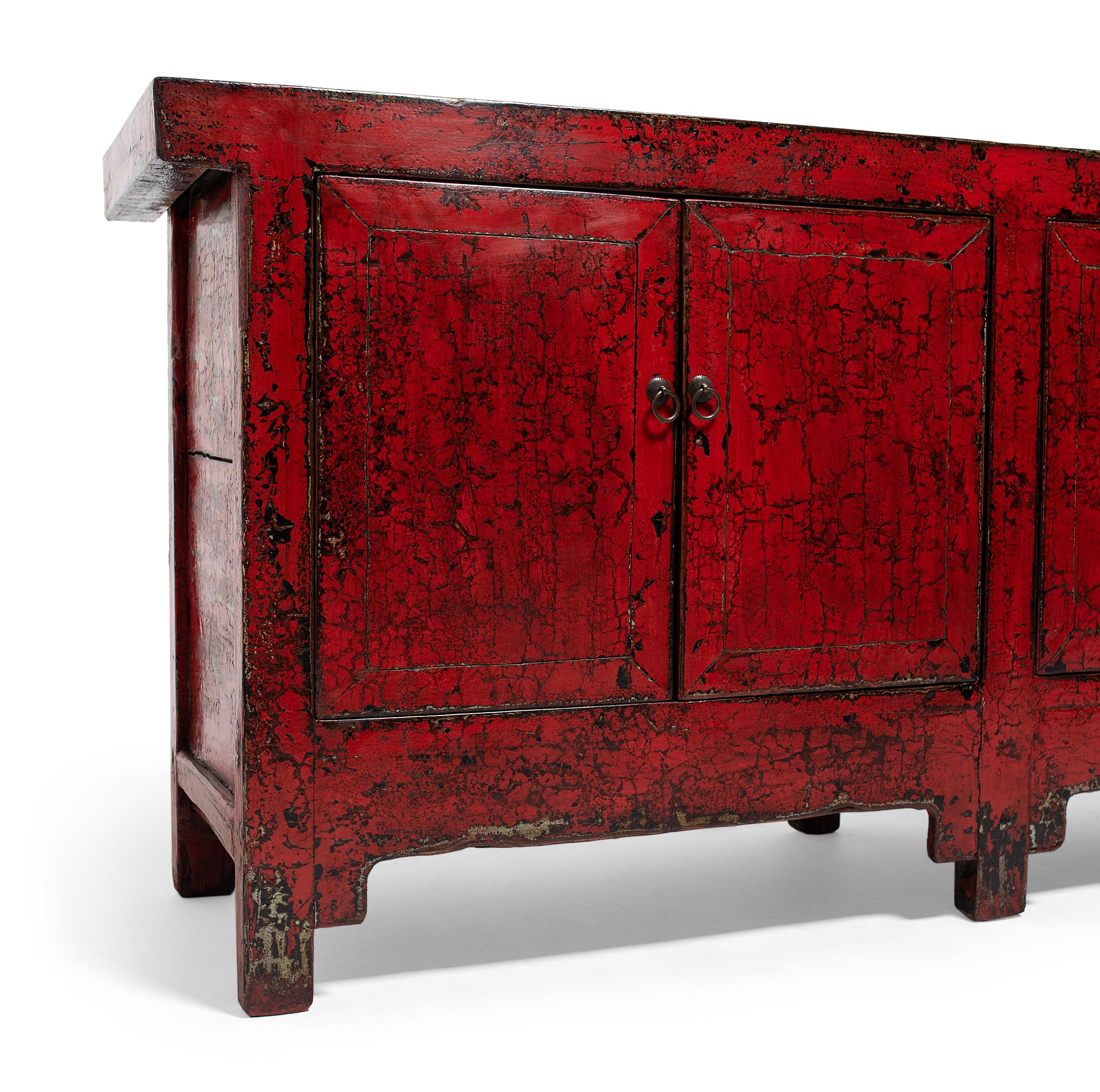 Chinese Red Lacquer Grasslands Coffer, c. 1900 In Good Condition In Chicago, IL