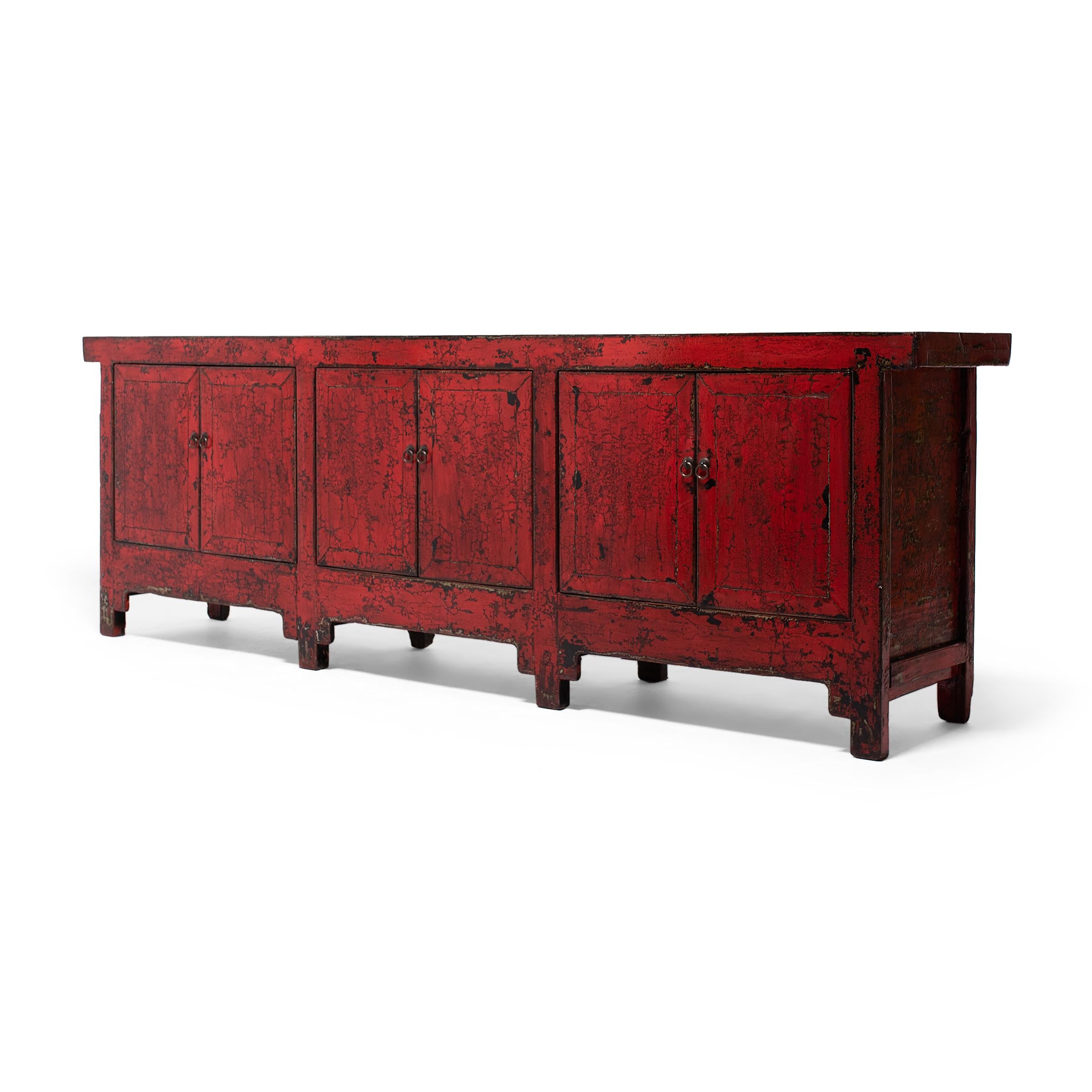 20th Century Chinese Red Lacquer Grasslands Coffer, c. 1900
