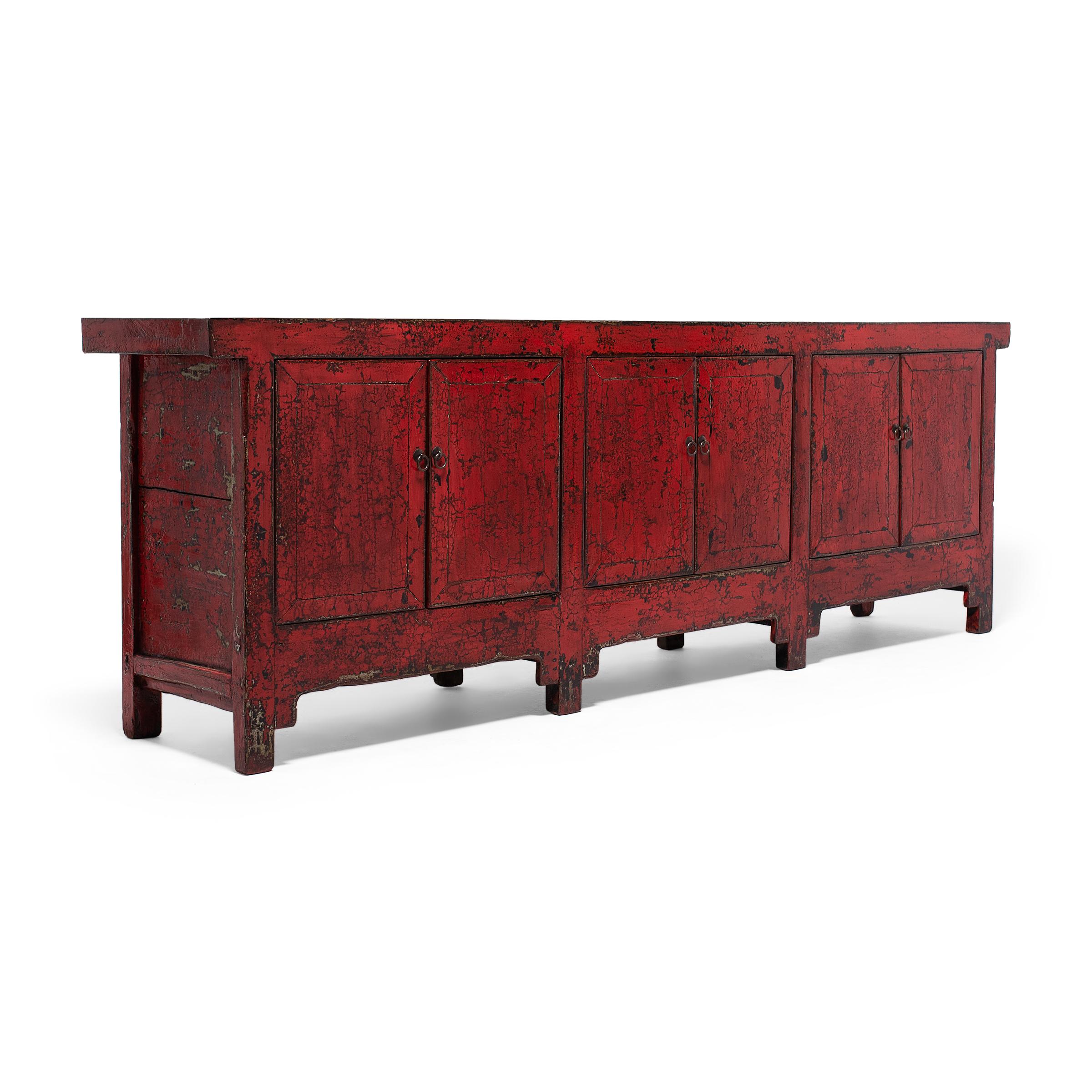 Pine Chinese Red Lacquer Grasslands Coffer, c. 1900