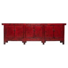 Antique Chinese Red Lacquer Grasslands Coffer, c. 1900
