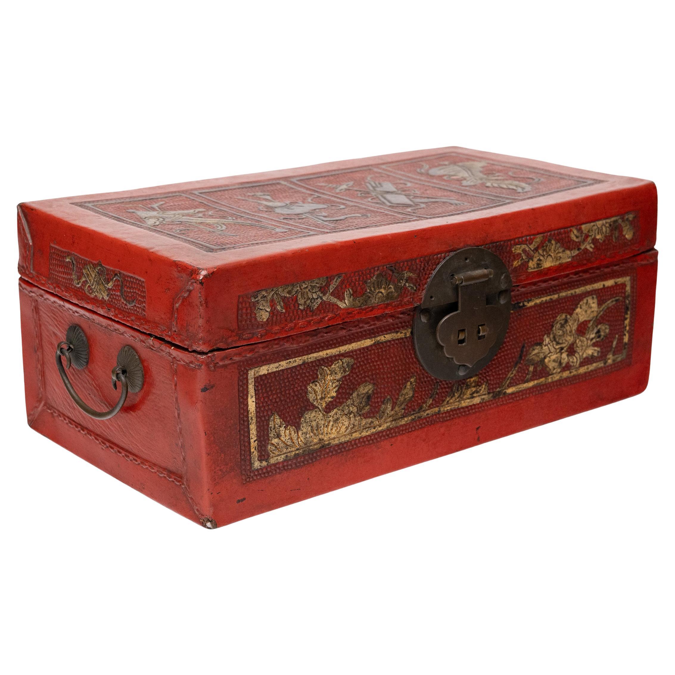 Chinese Red Lacquer Hide Box, c. 1880