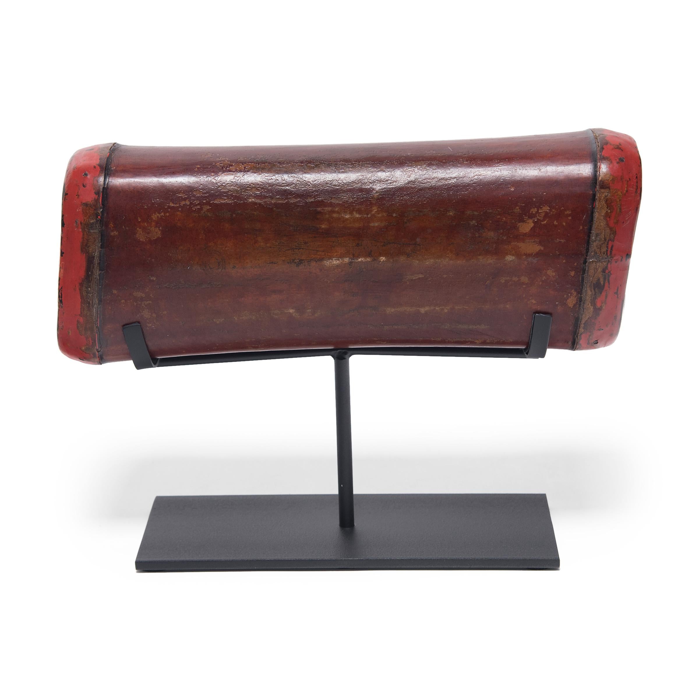 Lacquered Chinese Red Lacquer Hide Headrest, circa 1850 For Sale