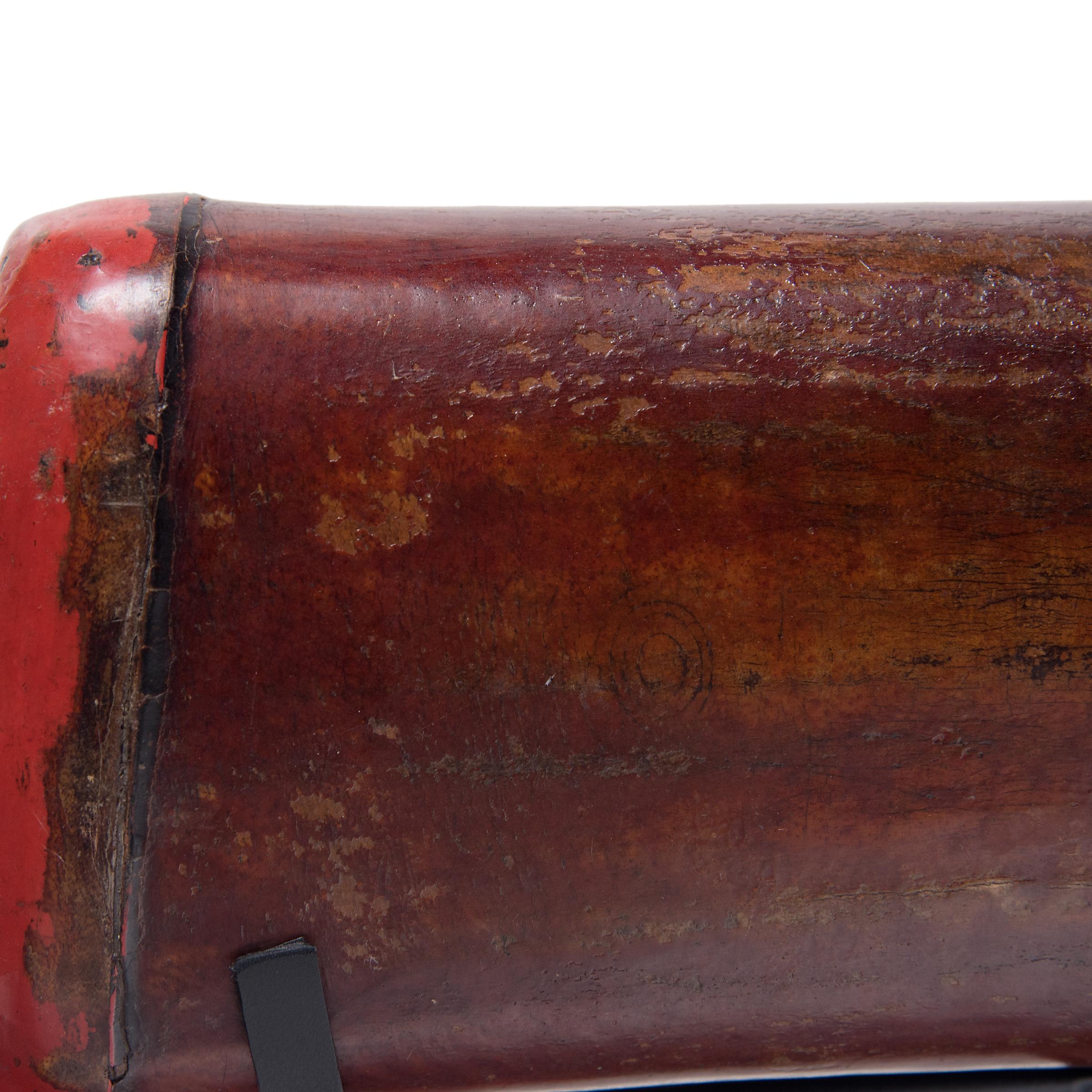 Chinese Red Lacquer Hide Headrest, circa 1850 For Sale 1