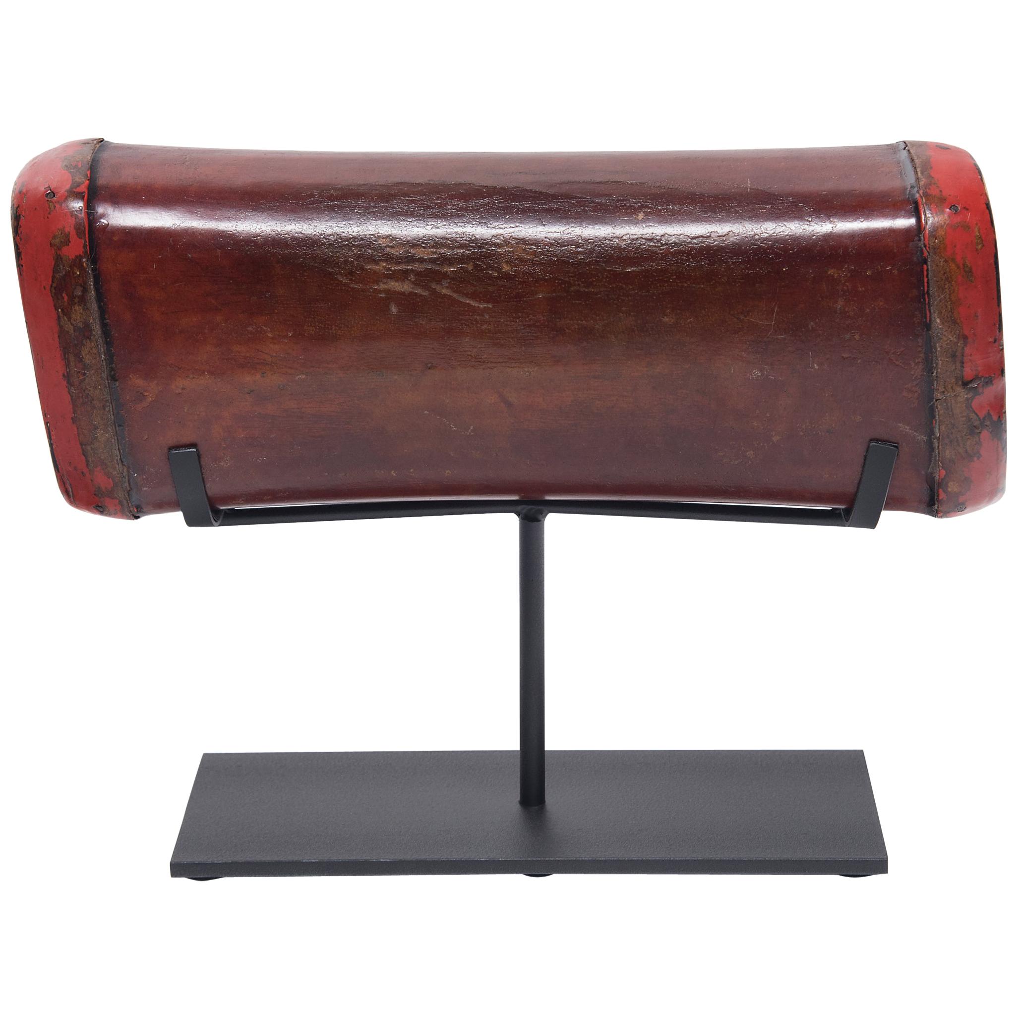 Chinese Red Lacquer Hide Headrest, circa 1850 For Sale