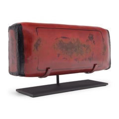 Chinese Red Lacquer Hide Pillow, C. 1850