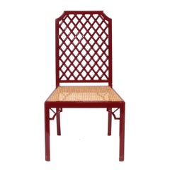 Chinese Red Lacquer Lattice Dining Chairs
