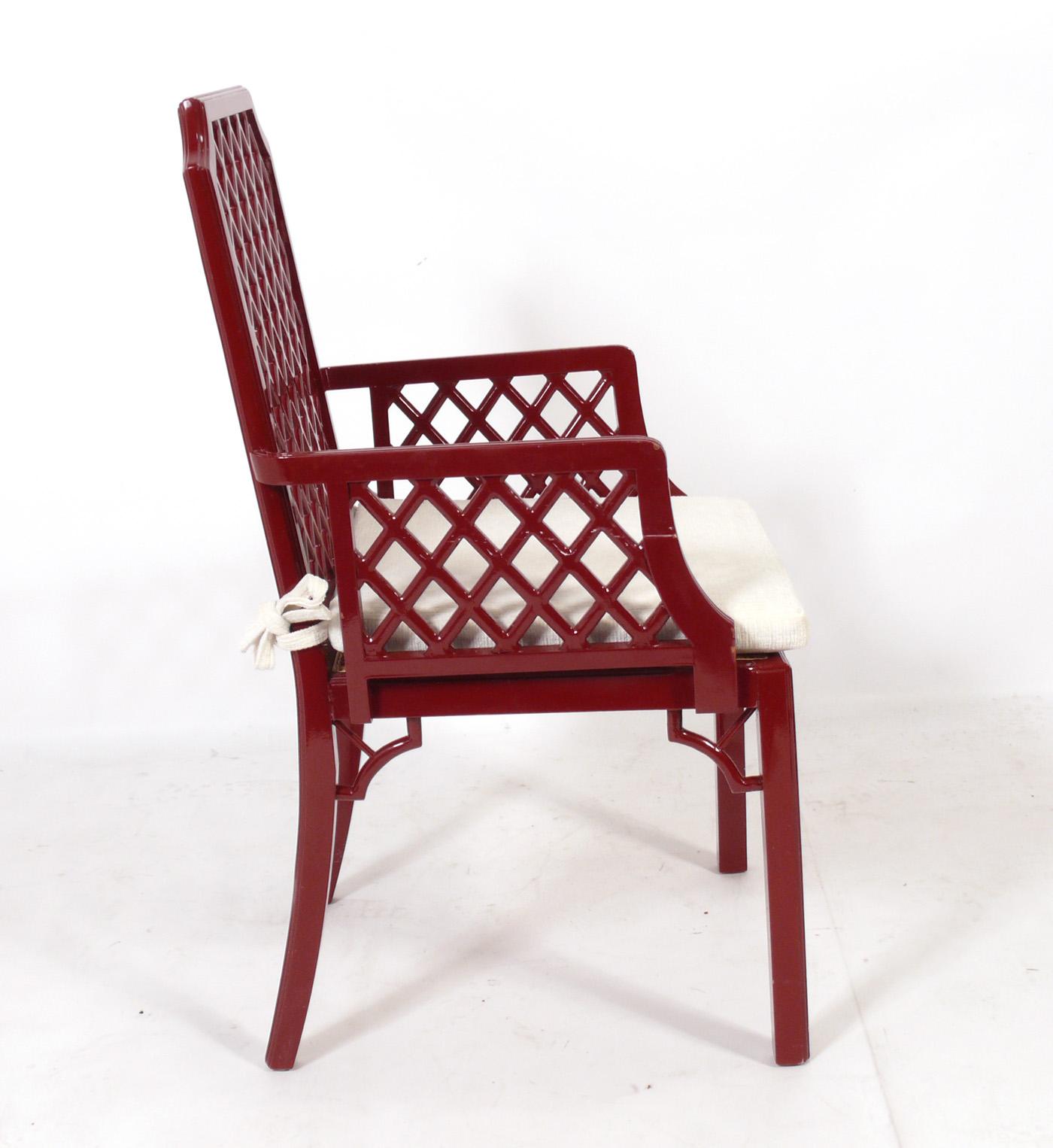 Italian Chinese Red Lacquer Lattice Dining Chairs  For Sale