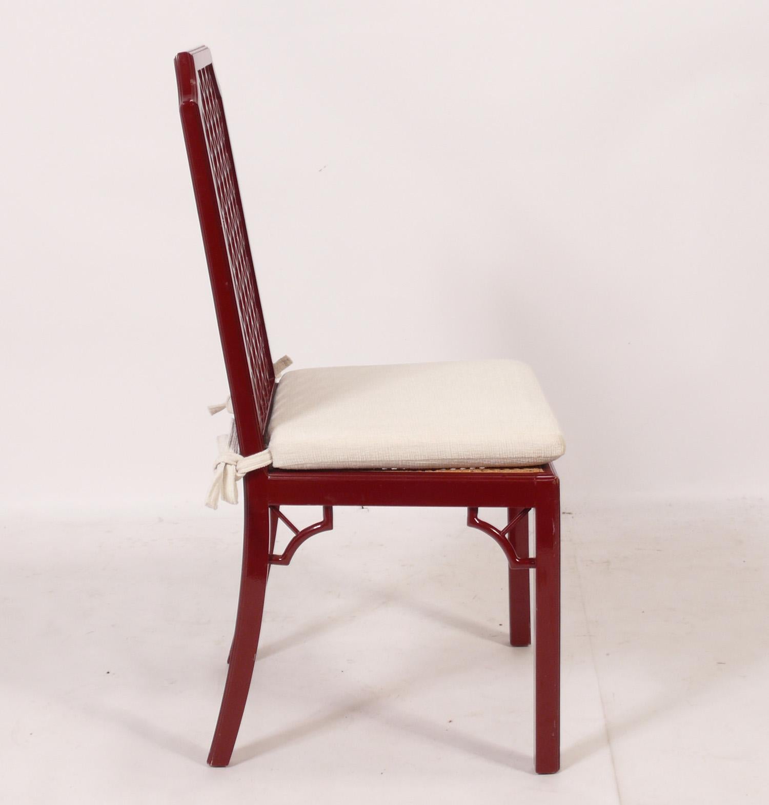 Mid-20th Century Chinese Red Lacquer Lattice Dining Chairs  For Sale