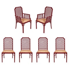 Chaises de salle à manger en treillis de laque rouge chinoise 