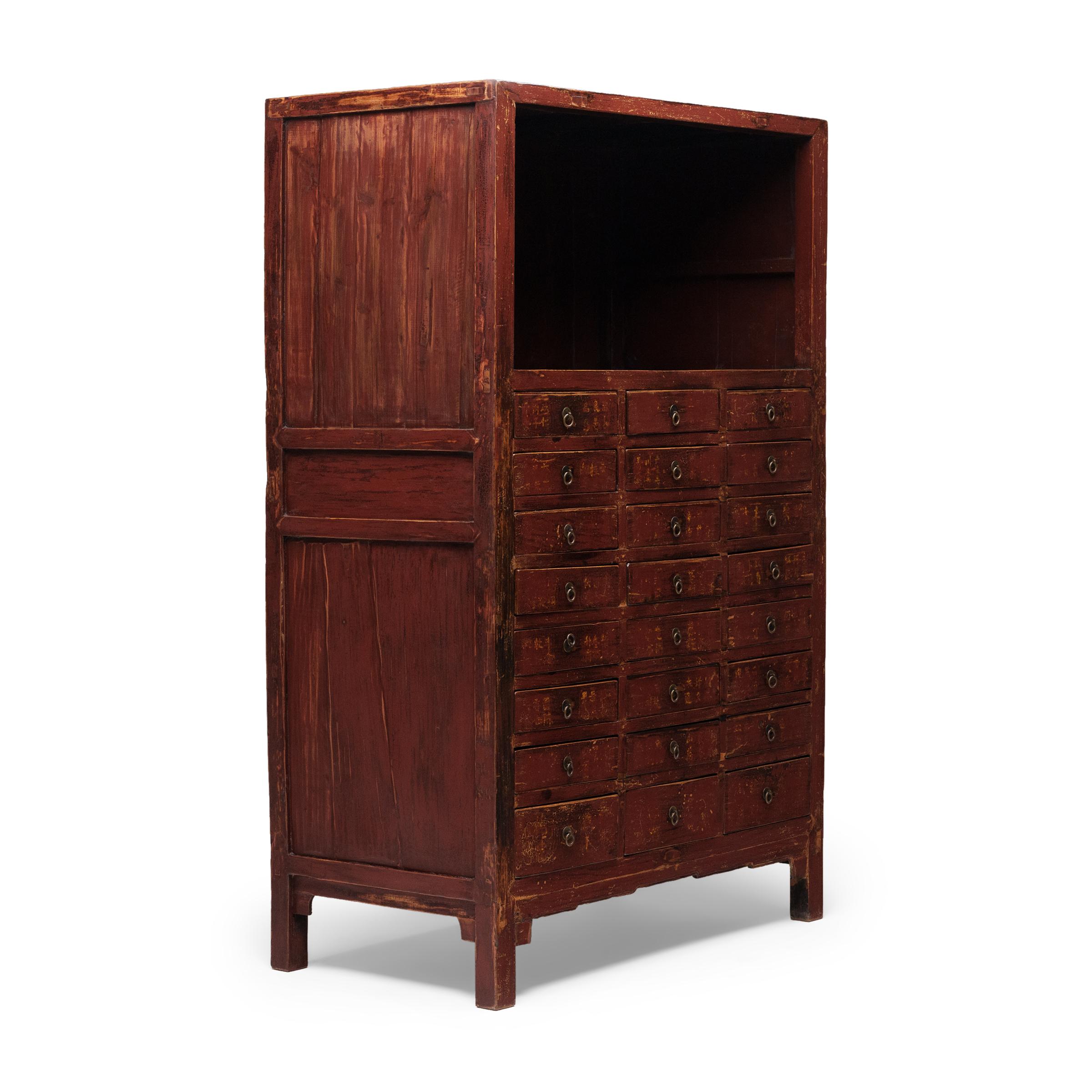 19th Century Chinese Red Lacquer Medicine Cabinet, c. 1850 For Sale