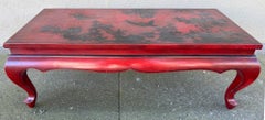 Chinese Red Lacquer Panel As A Cocktail Table ( trees / birds on crimson )