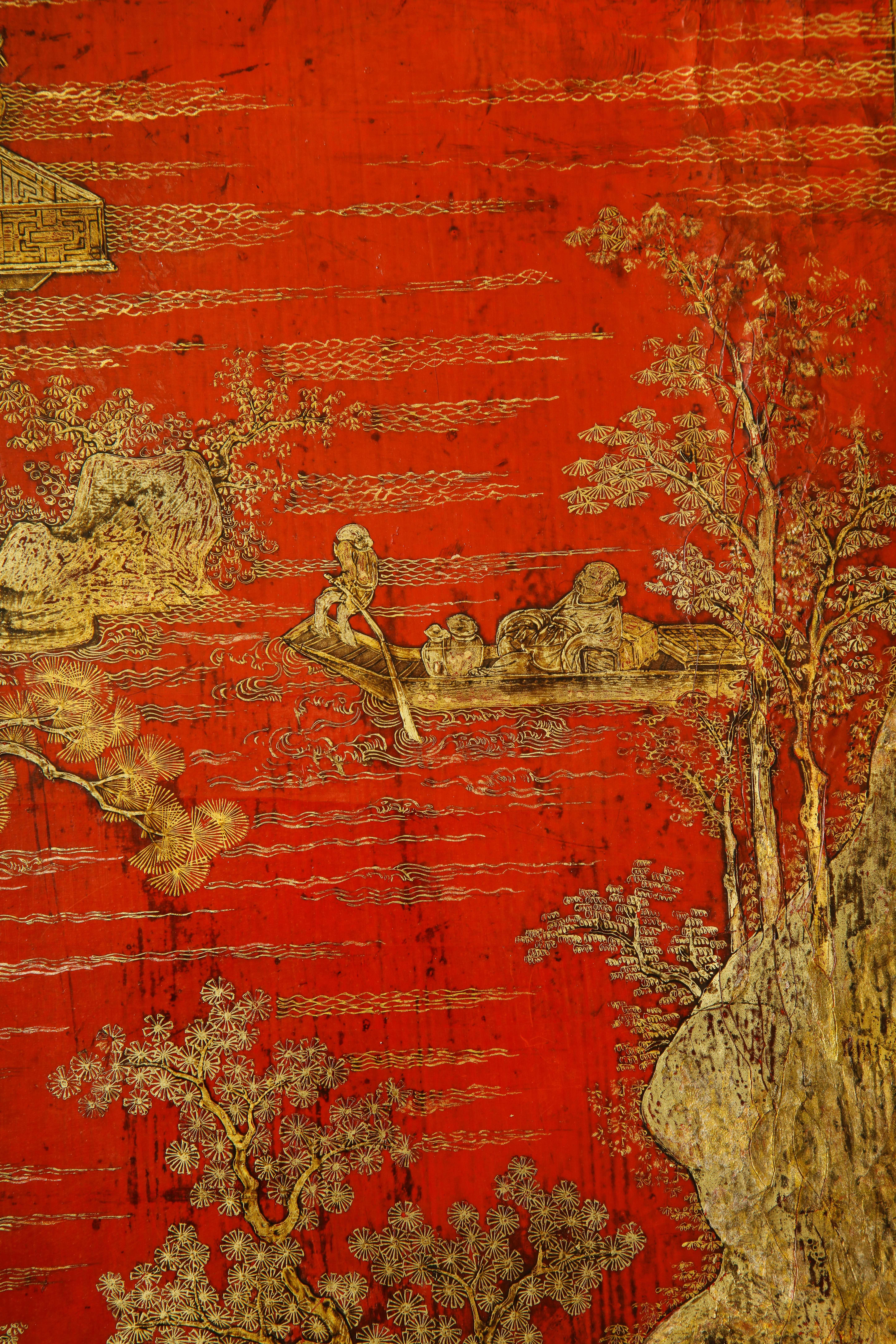 Chinese Red Lacquer Panel Coffee Table For Sale 3