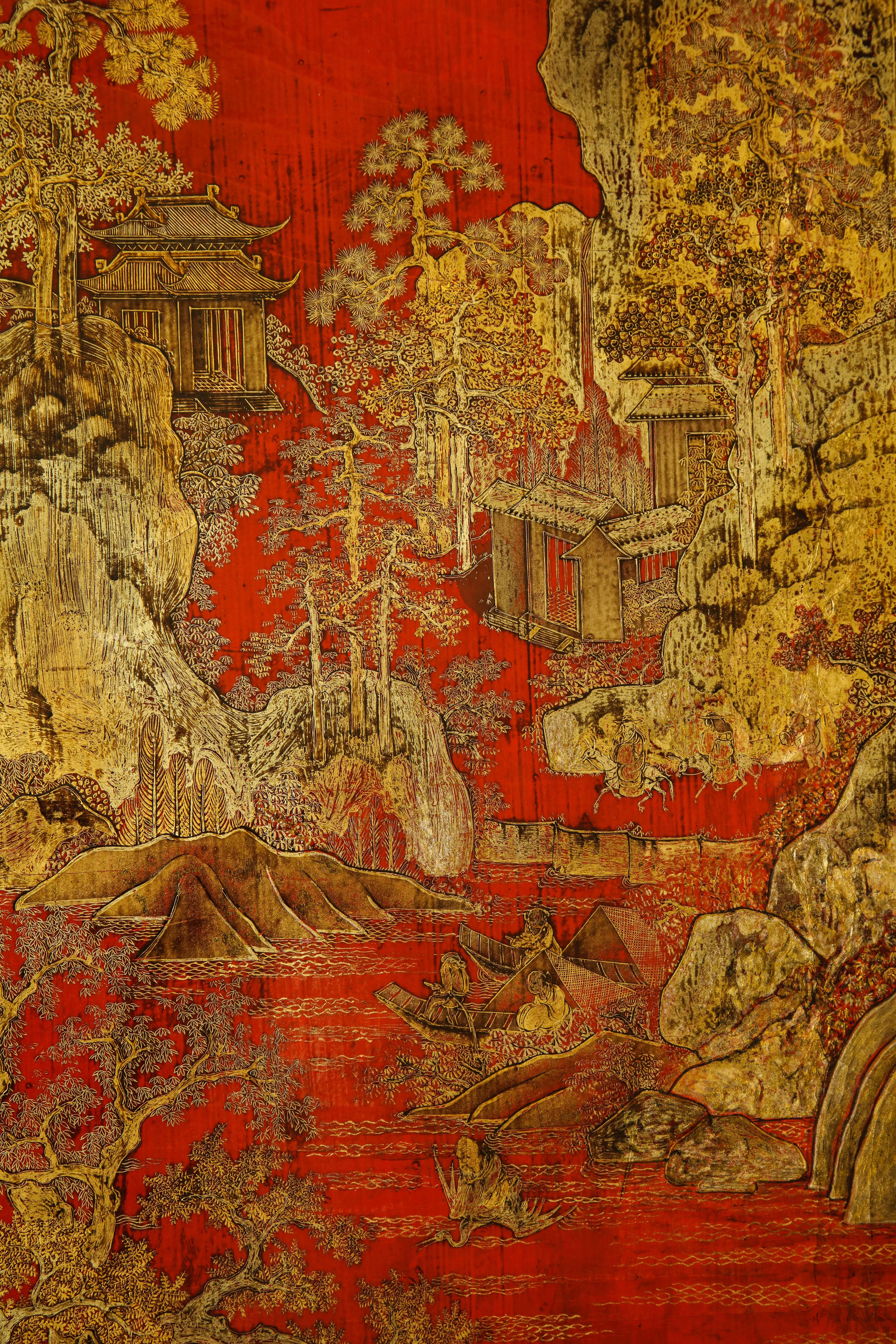 Chinese Red Lacquer Panel Coffee Table For Sale 4