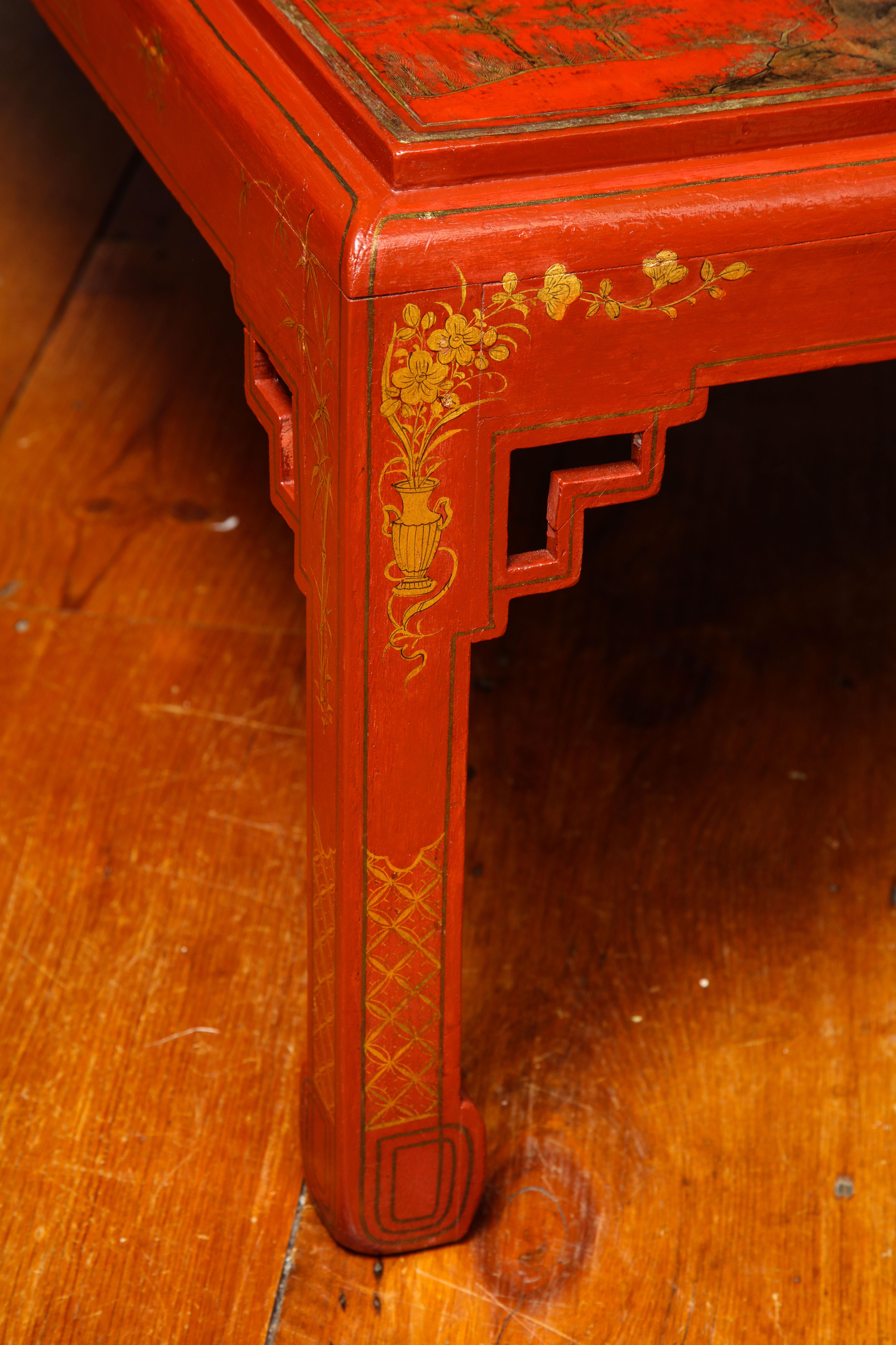 Chinese Red Lacquer Panel Coffee Table For Sale 5