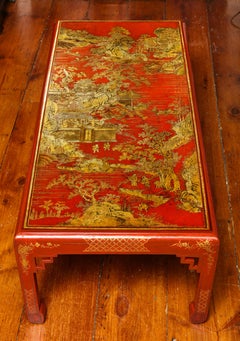 Chinese Red Lacquer Panel Coffee Table