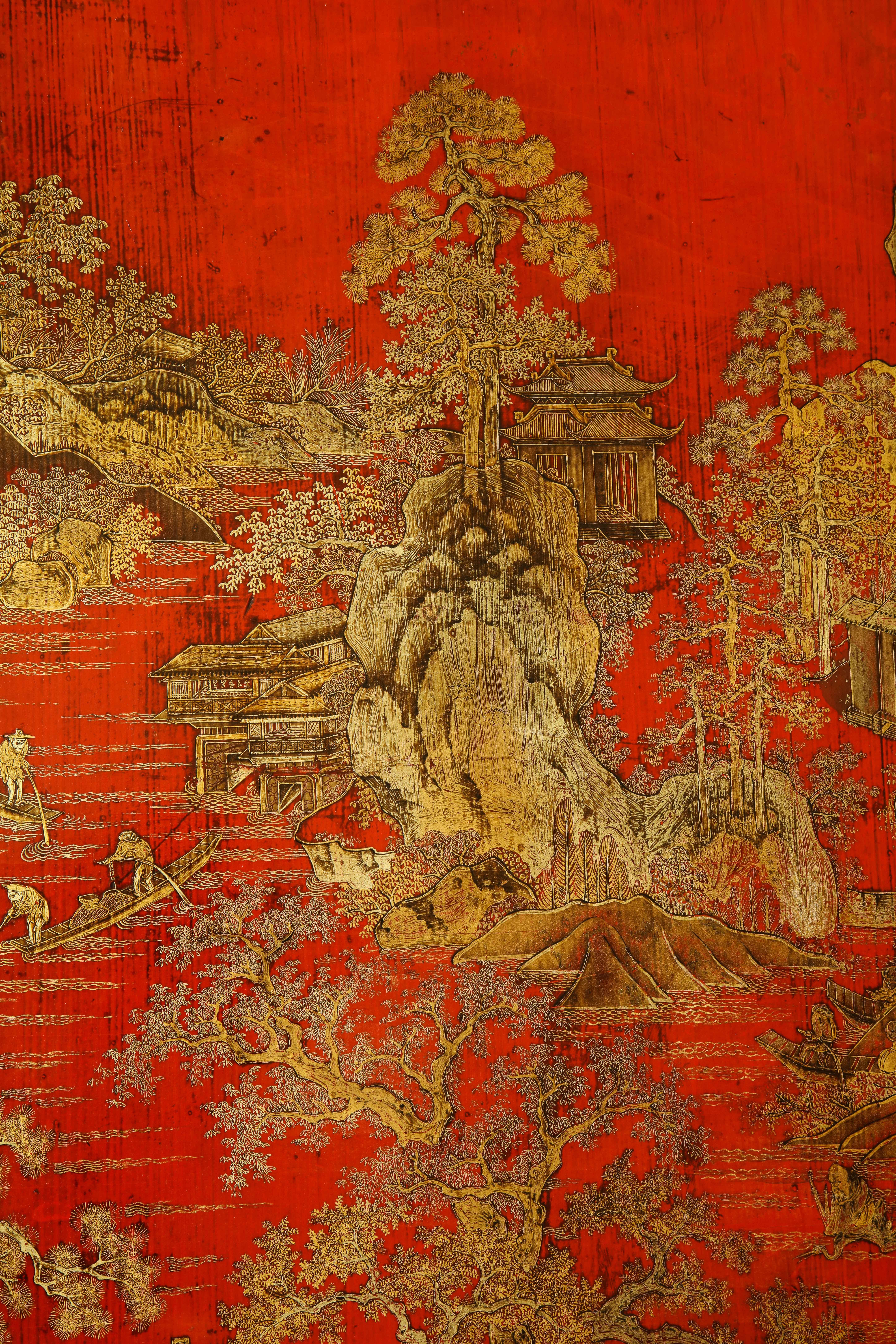 Chinese Red Lacquer Panel Coffee Table In Good Condition For Sale In New York, NY
