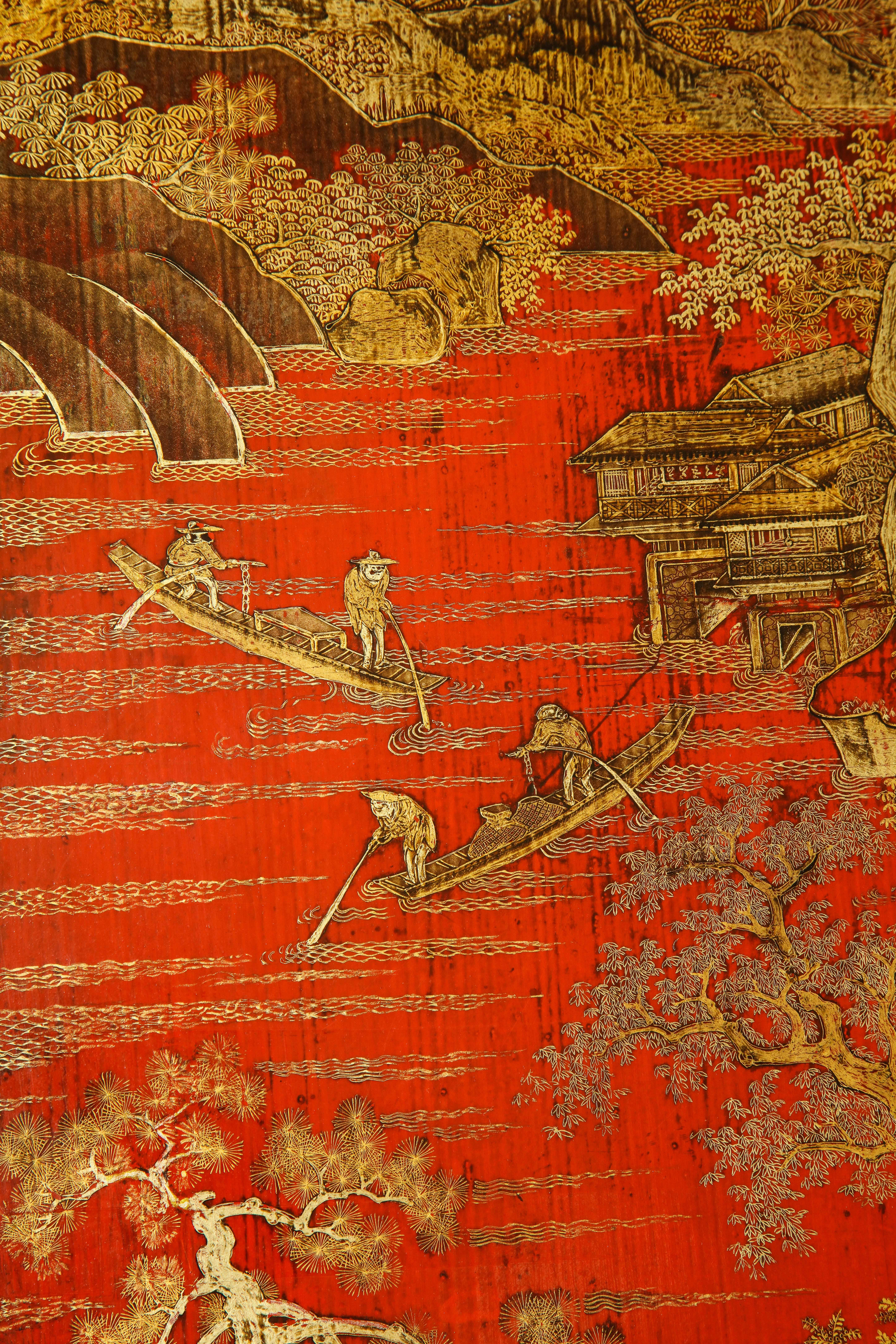 18th Century Chinese Red Lacquer Panel Coffee Table For Sale