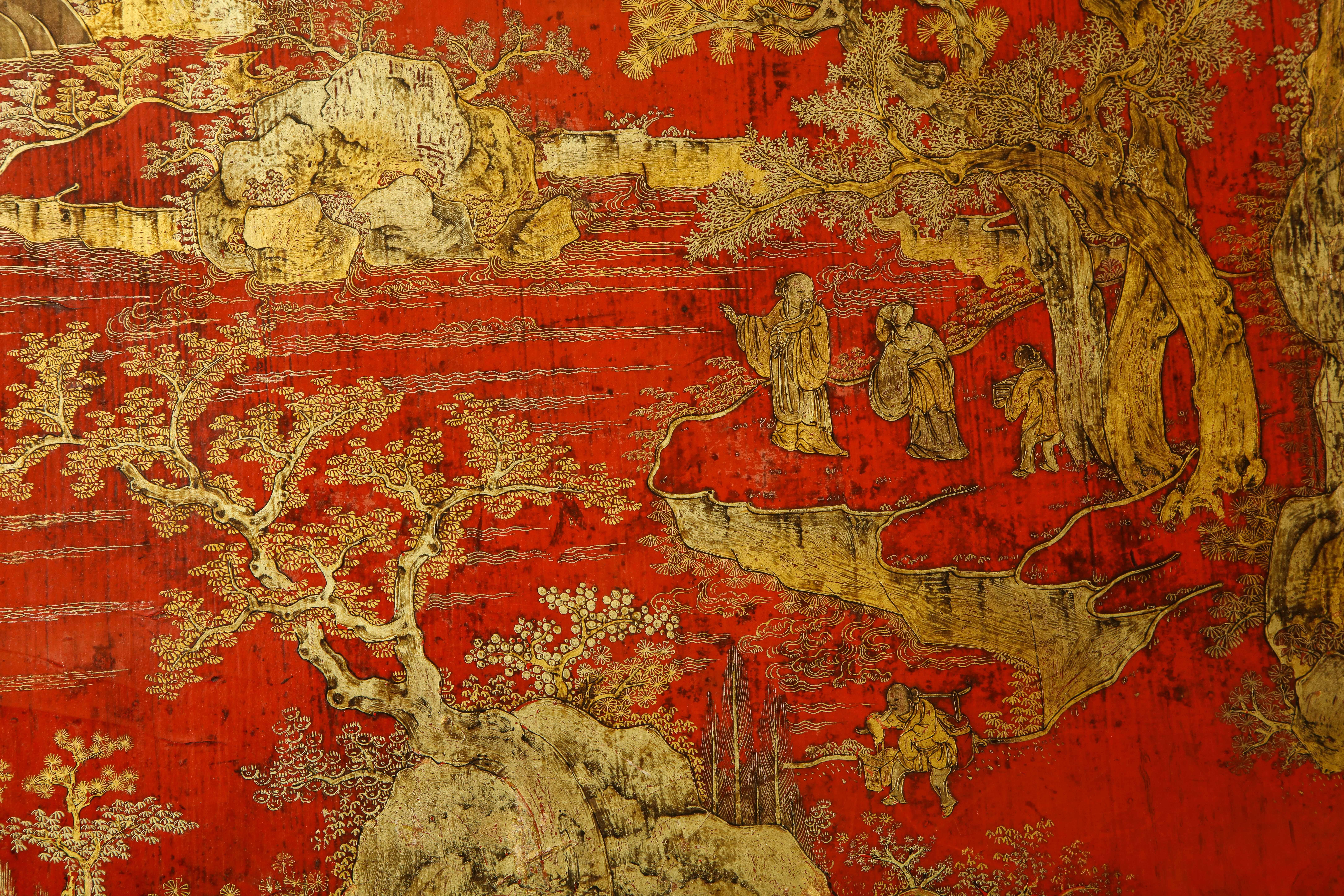 Chinese Red Lacquer Panel Coffee Table For Sale 2