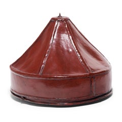Chinese Red Lacquer Paneled Hat Box, circa 1850