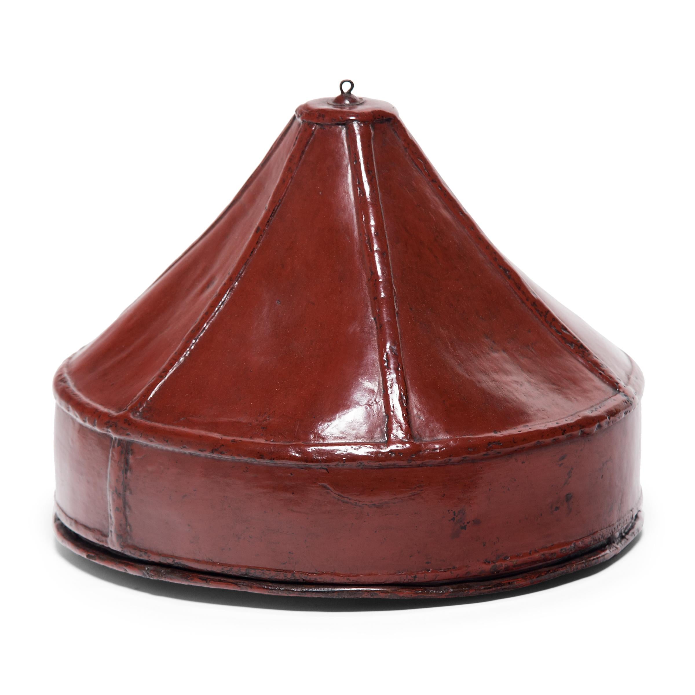 Qing Chinese Red Lacquer Paneled Hat Box, circa 1850