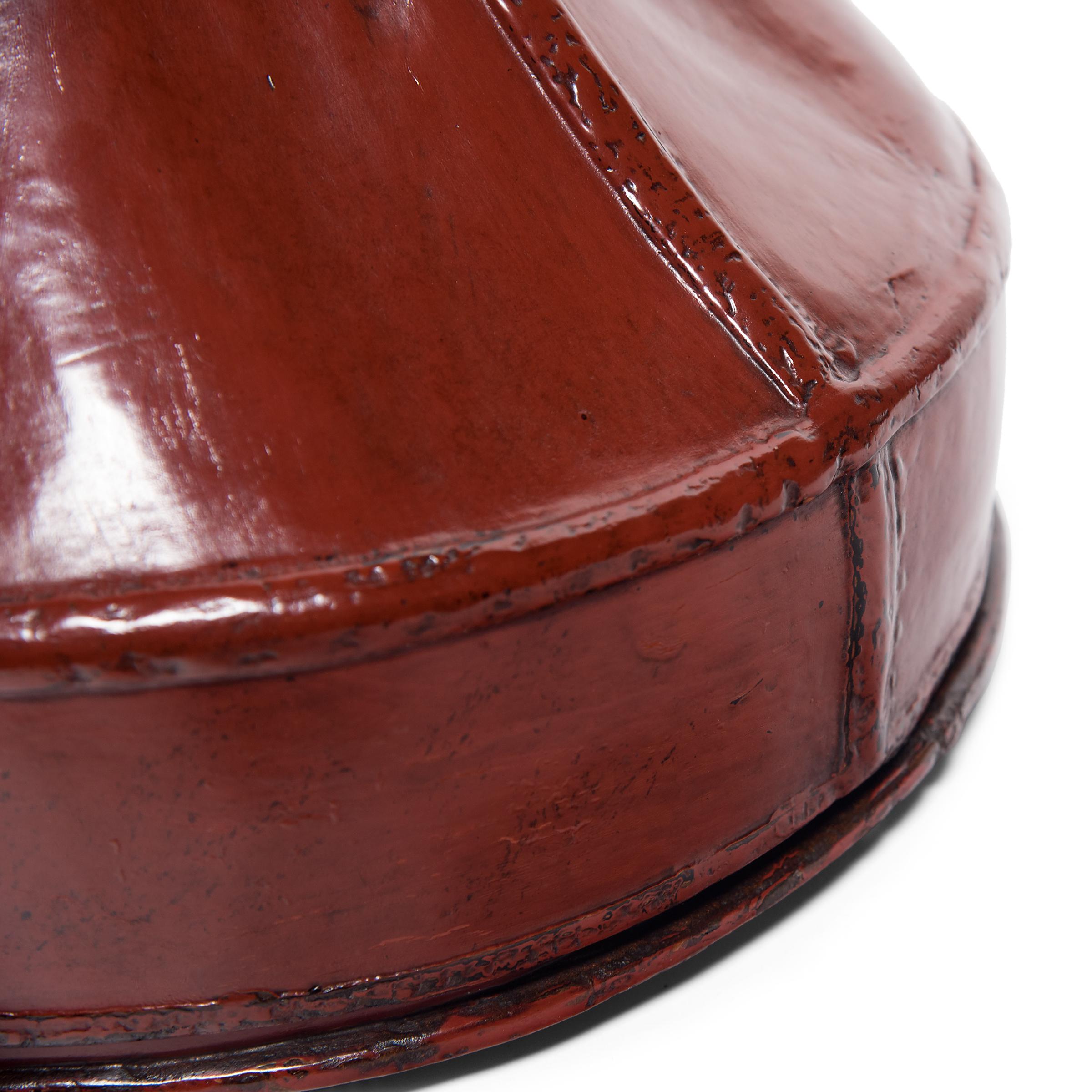 Chinese Red Lacquer Paneled Hat Box, circa 1850 2