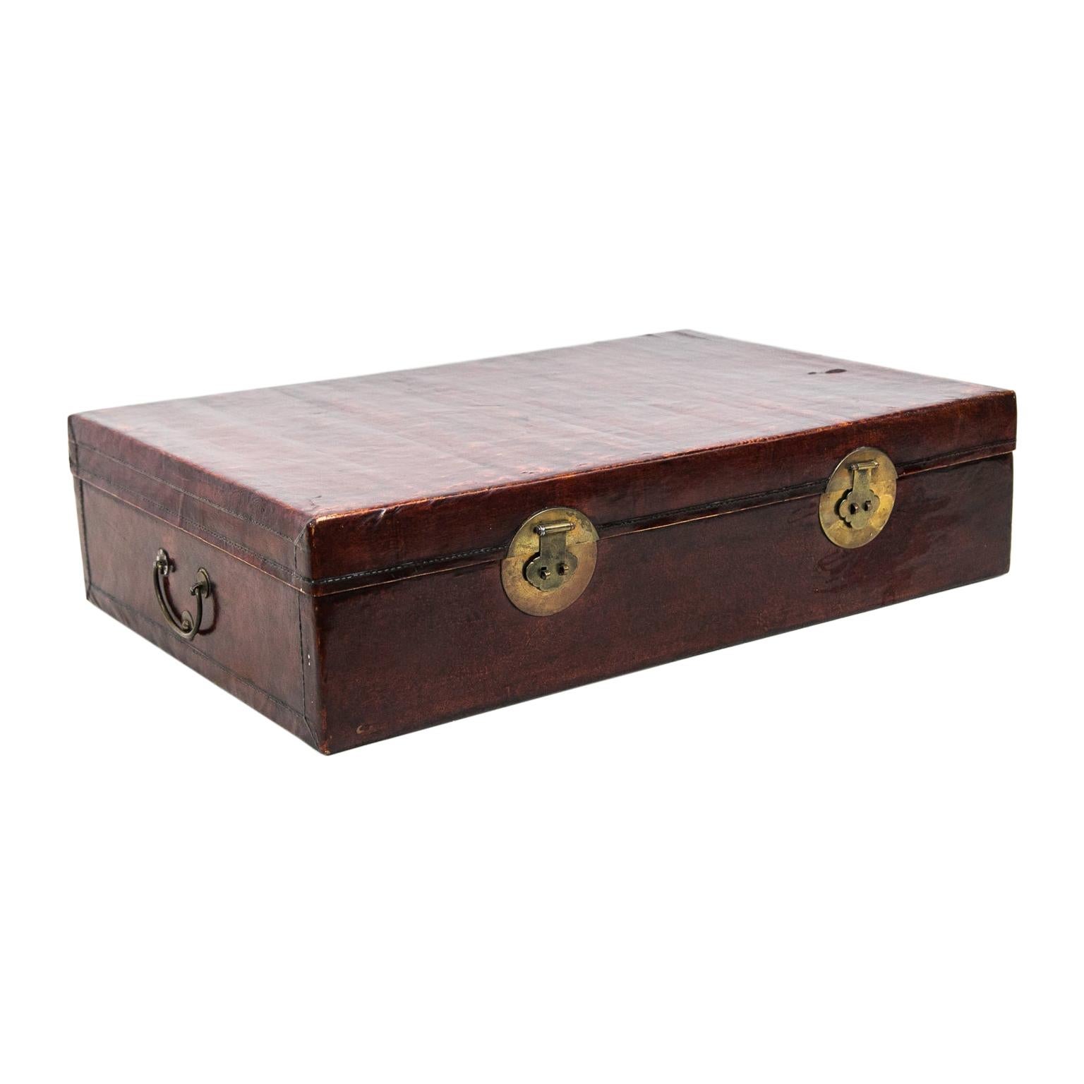 Chinese Red Lacquer Pig Skin Trunk For Sale
