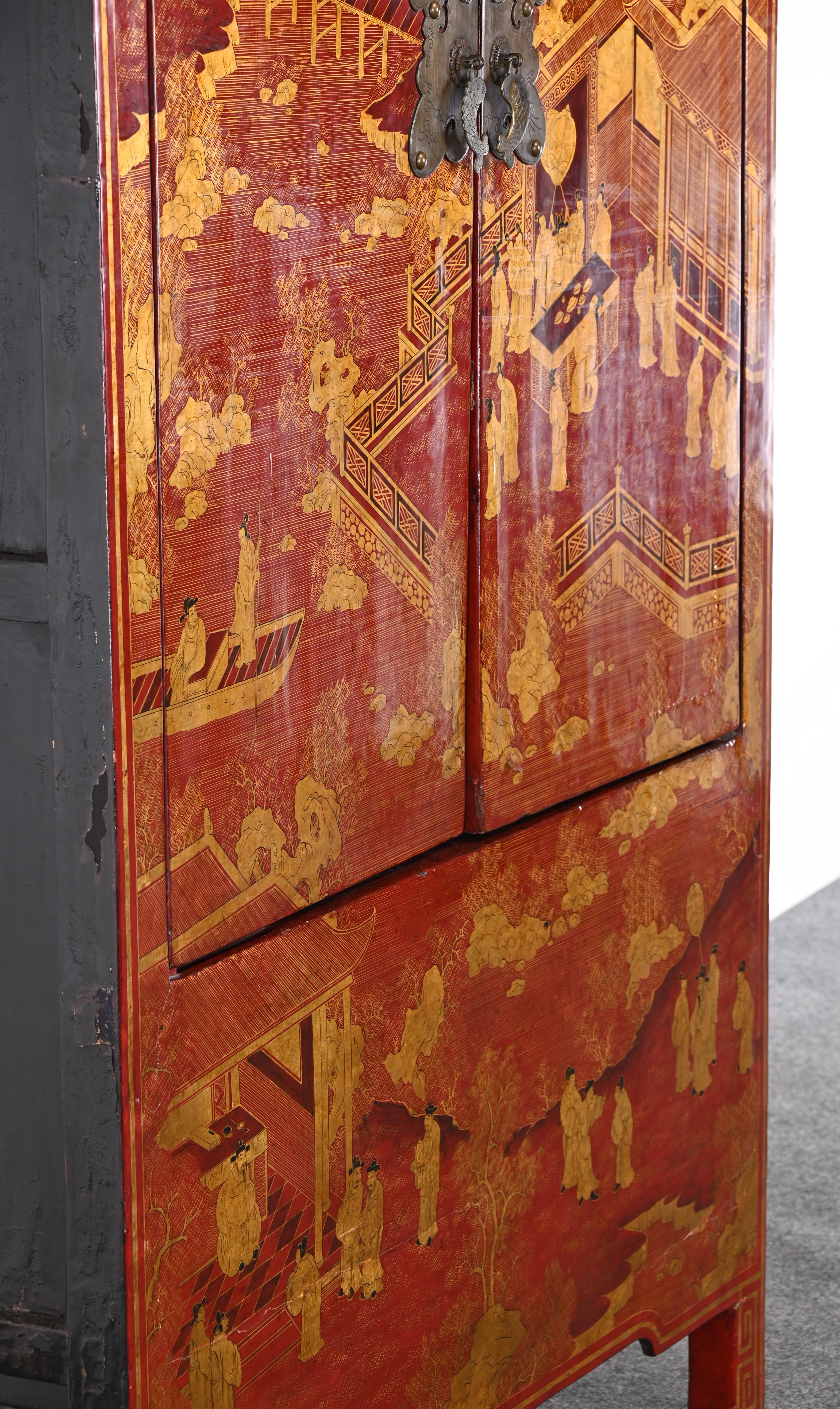 Chinese Red Lacquer Qing Style Cabinet, 20th Century For Sale 7