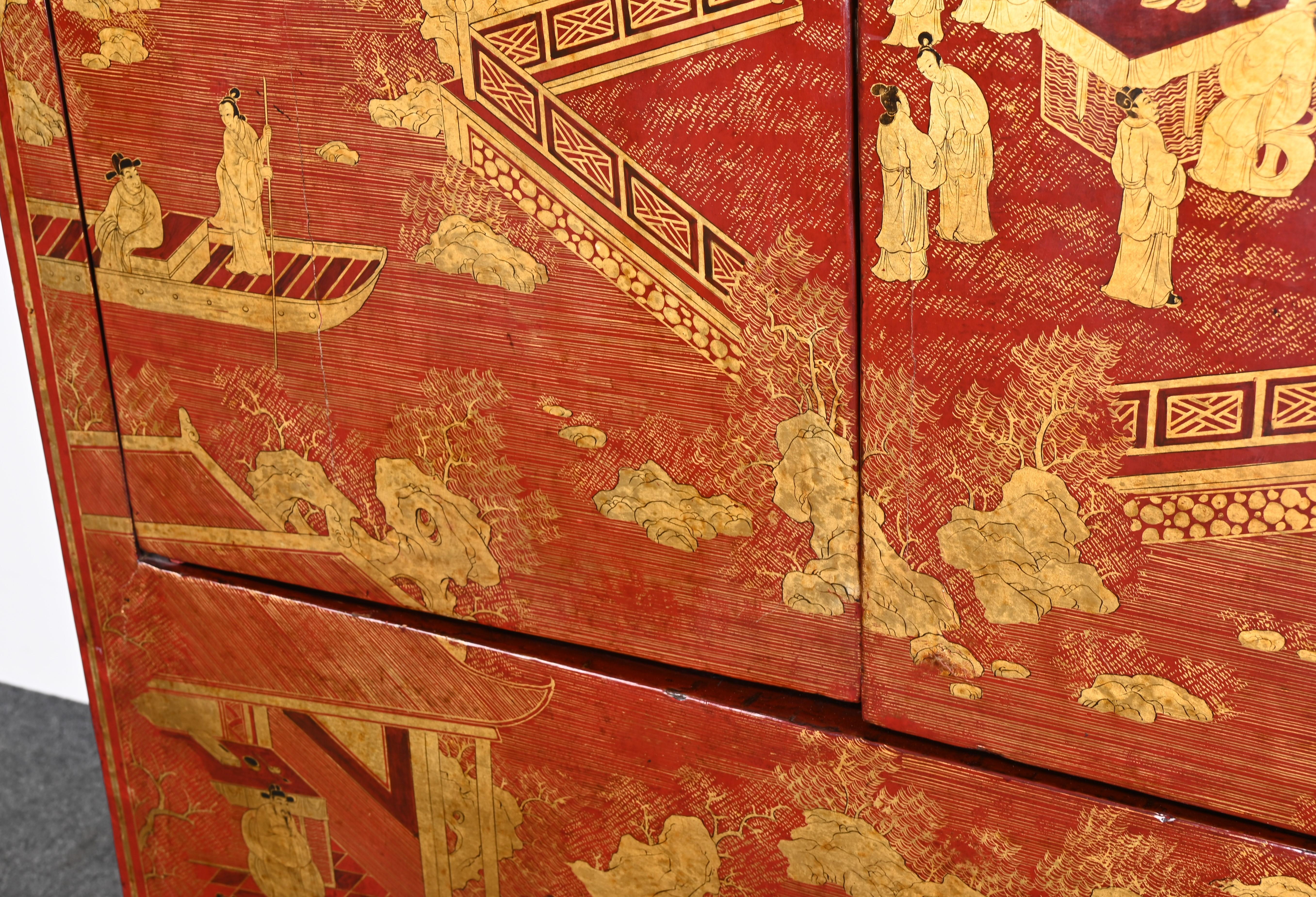 Chinese Red Lacquer Qing Style Cabinet, 20th Century For Sale 8