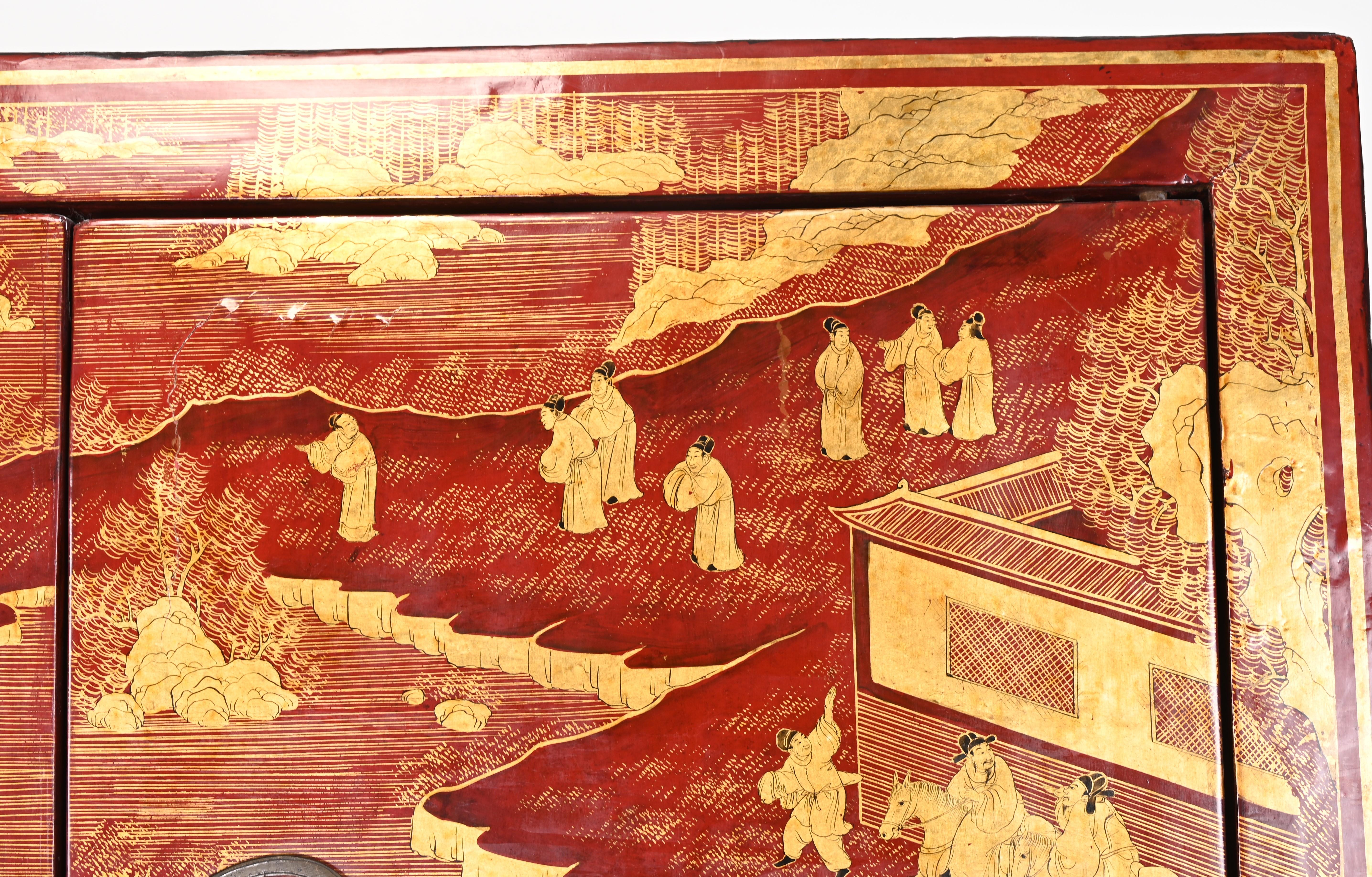Chinesischer rot lackierter Schrank im Qing-Stil, 20. Jahrhundert im Angebot 9