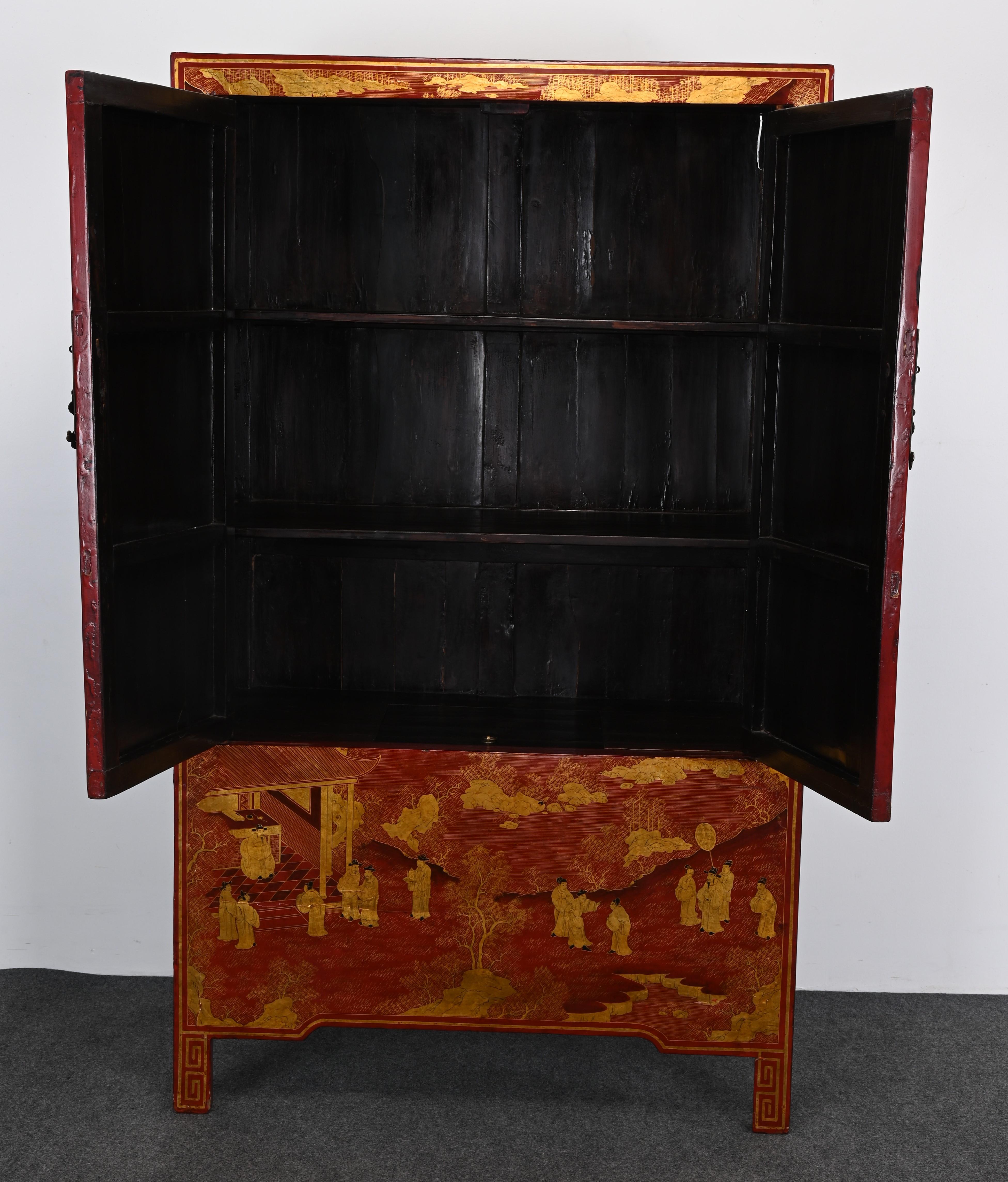 Chinese Red Lacquer Qing Style Cabinet, 20th Century For Sale 13