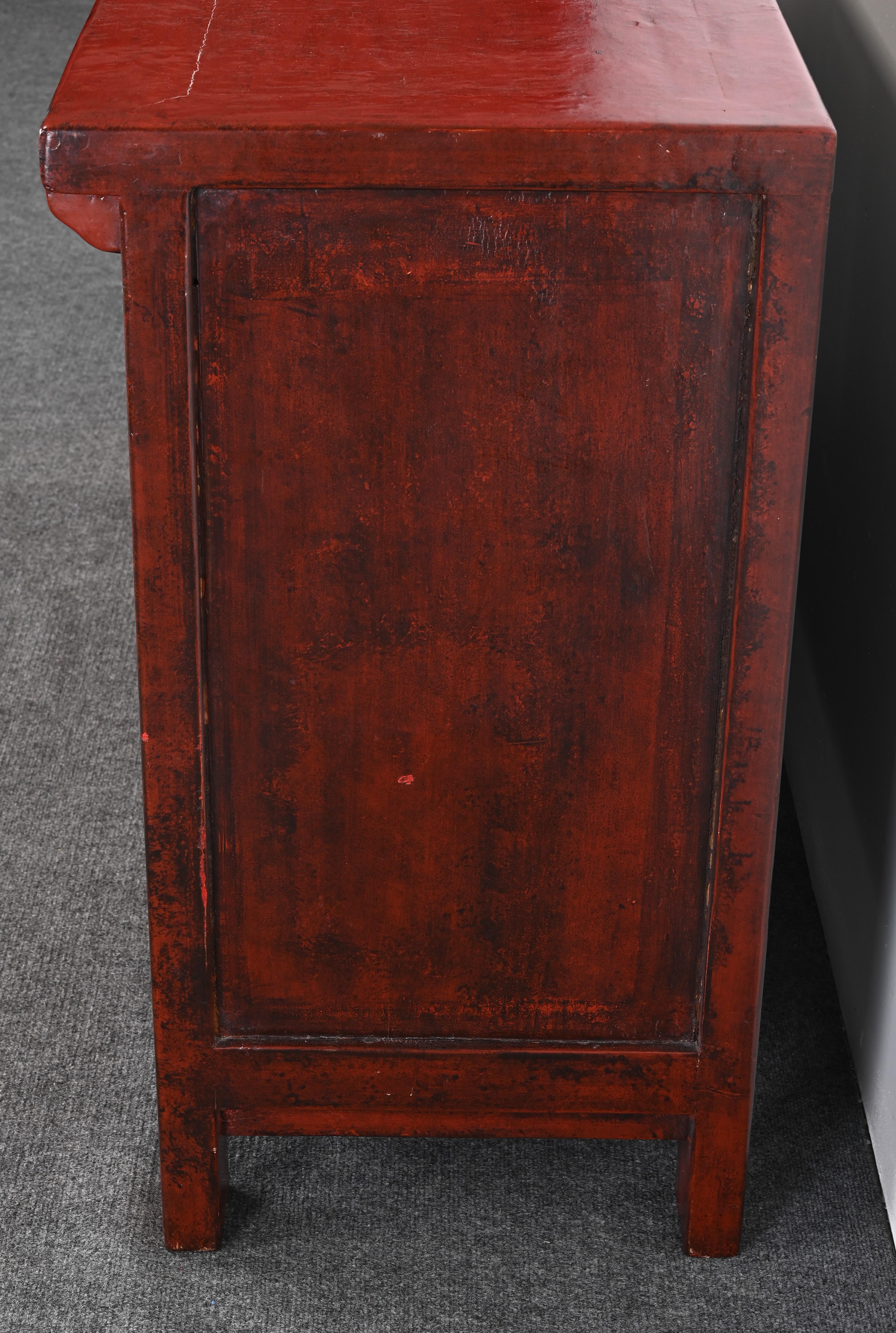 Chinese Red Lacquer Qing Style Cabinet or Credenza, 20th Century For Sale 6